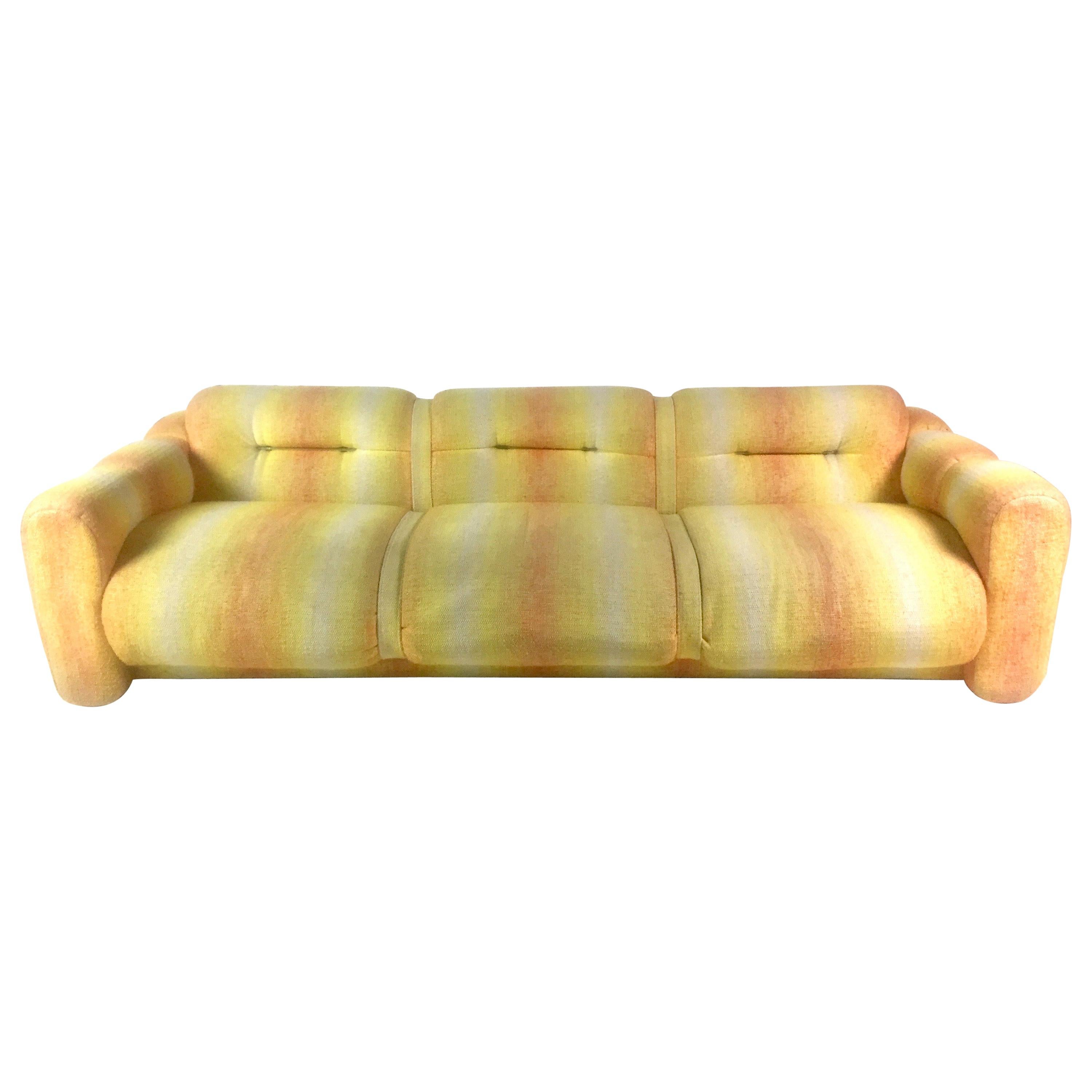 Adrian Pearsall Craft Associates Signed Yellow Rainbow Striped Midcentury Sofa