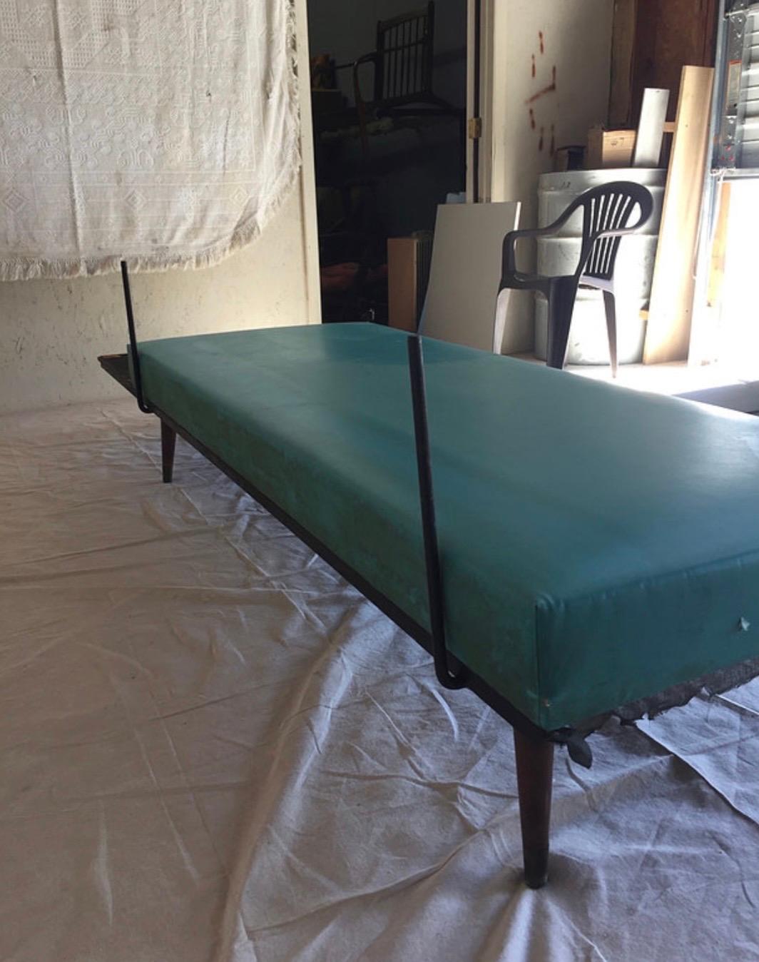 Mid-Century Modern Adrian Pearsall Craft Associates Turquoise Sofa Daybed with Built-in End Table For Sale