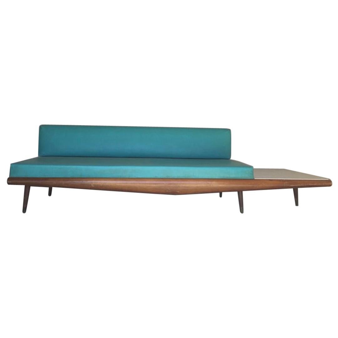 Adrian Pearsall Craft Associates Turquoise Sofa Daybed with Built-in End Table For Sale