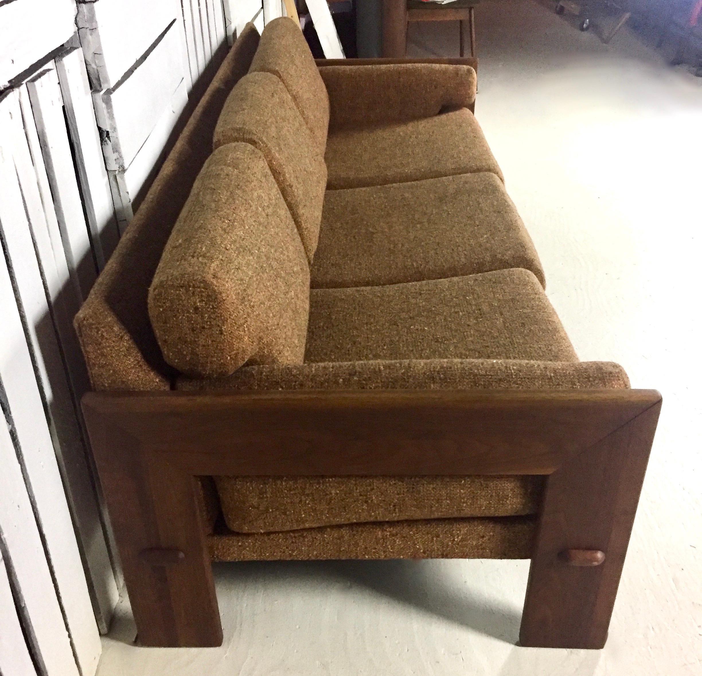 Mid-Century Modern Adrian Pearsall Craft Associates Walnut Sofa with Brown Upholstery