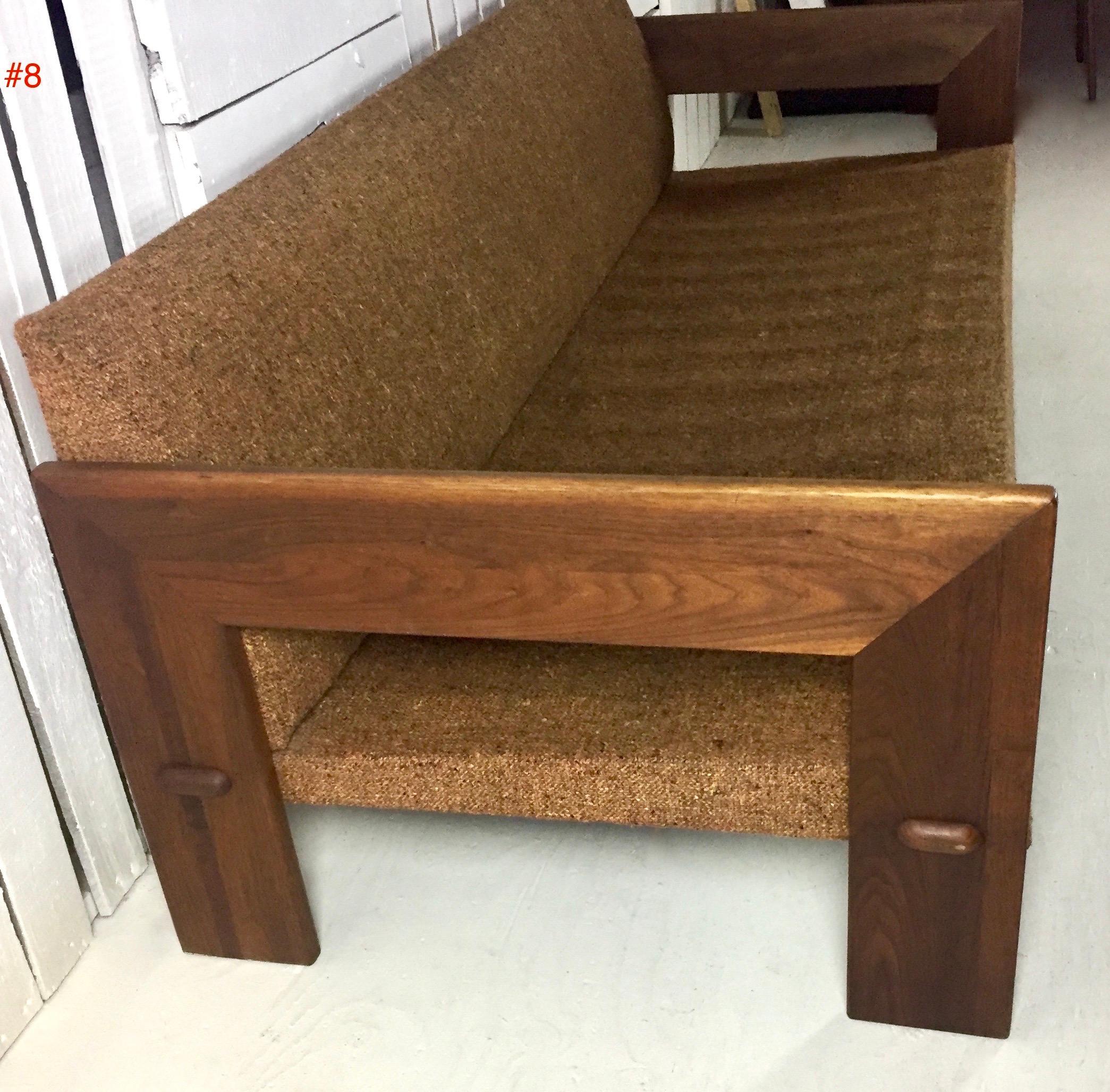 American Adrian Pearsall Craft Associates Walnut Sofa with Brown Upholstery