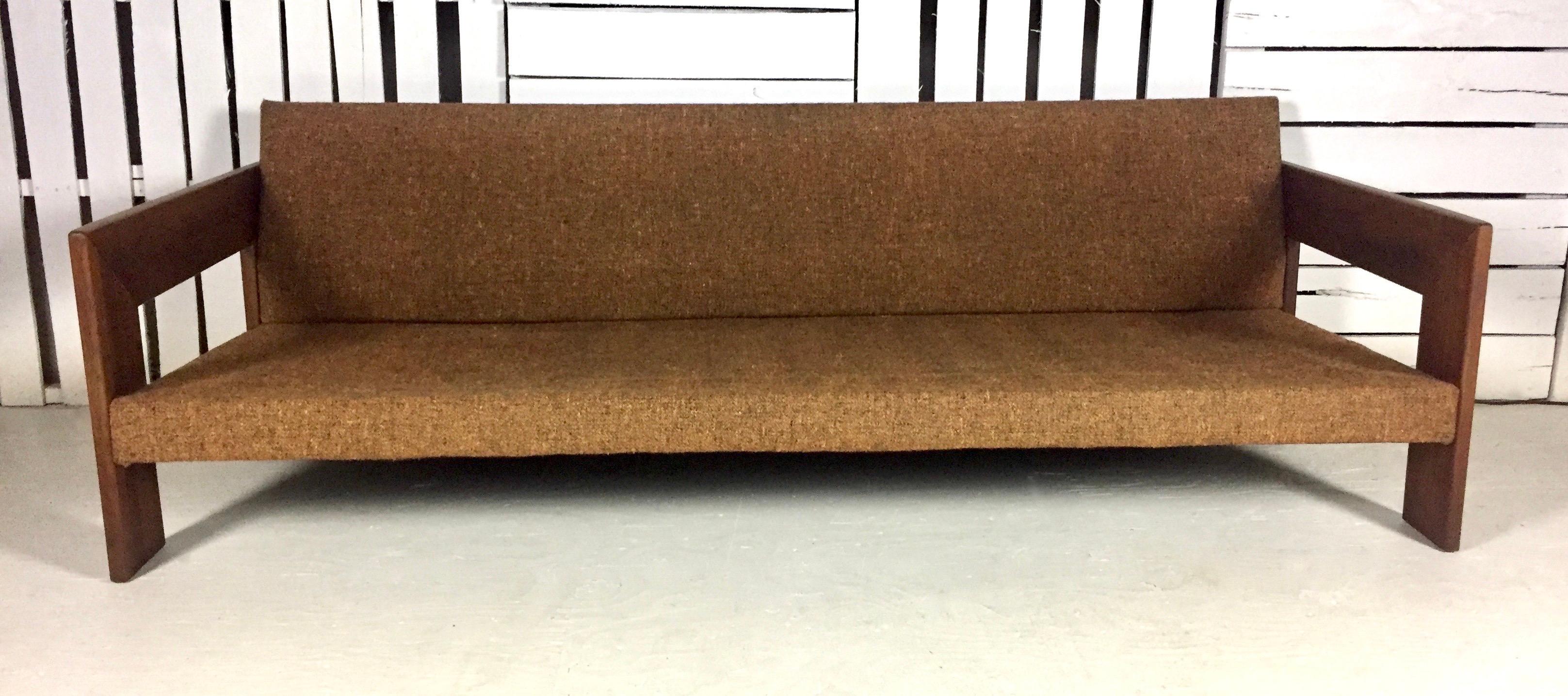 Adrian Pearsall Craft Associates Walnut Sofa with Brown Upholstery In Good Condition In West Hartford, CT