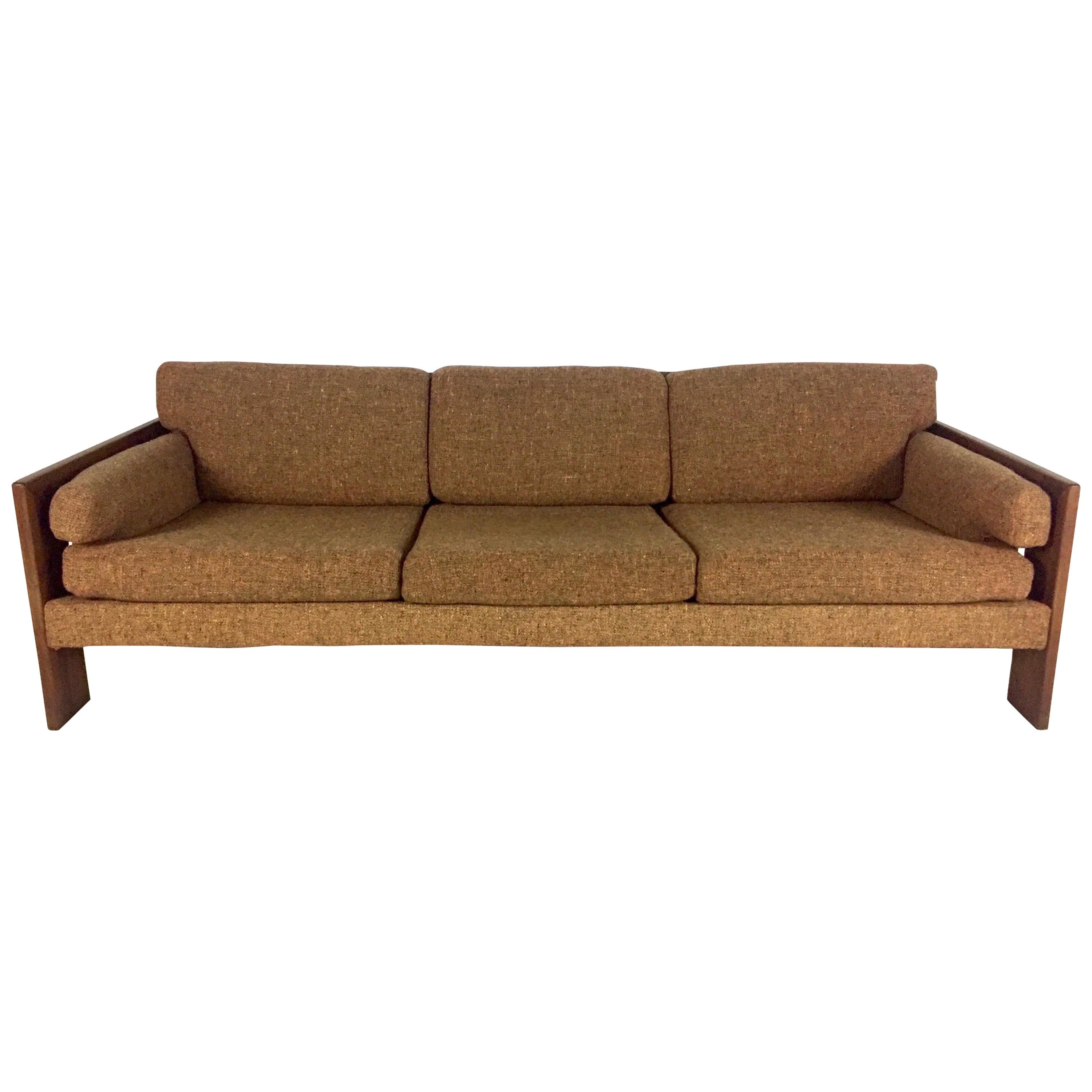 Adrian Pearsall Craft Associates Walnut Sofa with Brown Upholstery