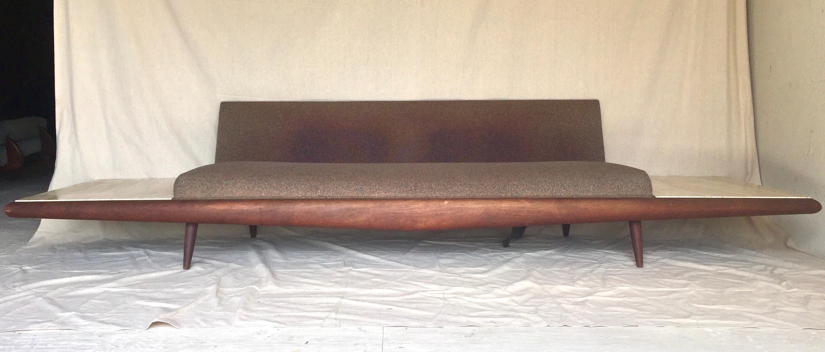Mid-Century Modern Adrian Pearsall Craft Associates X-Long Brown Sofa with Marble End Tables 889-S