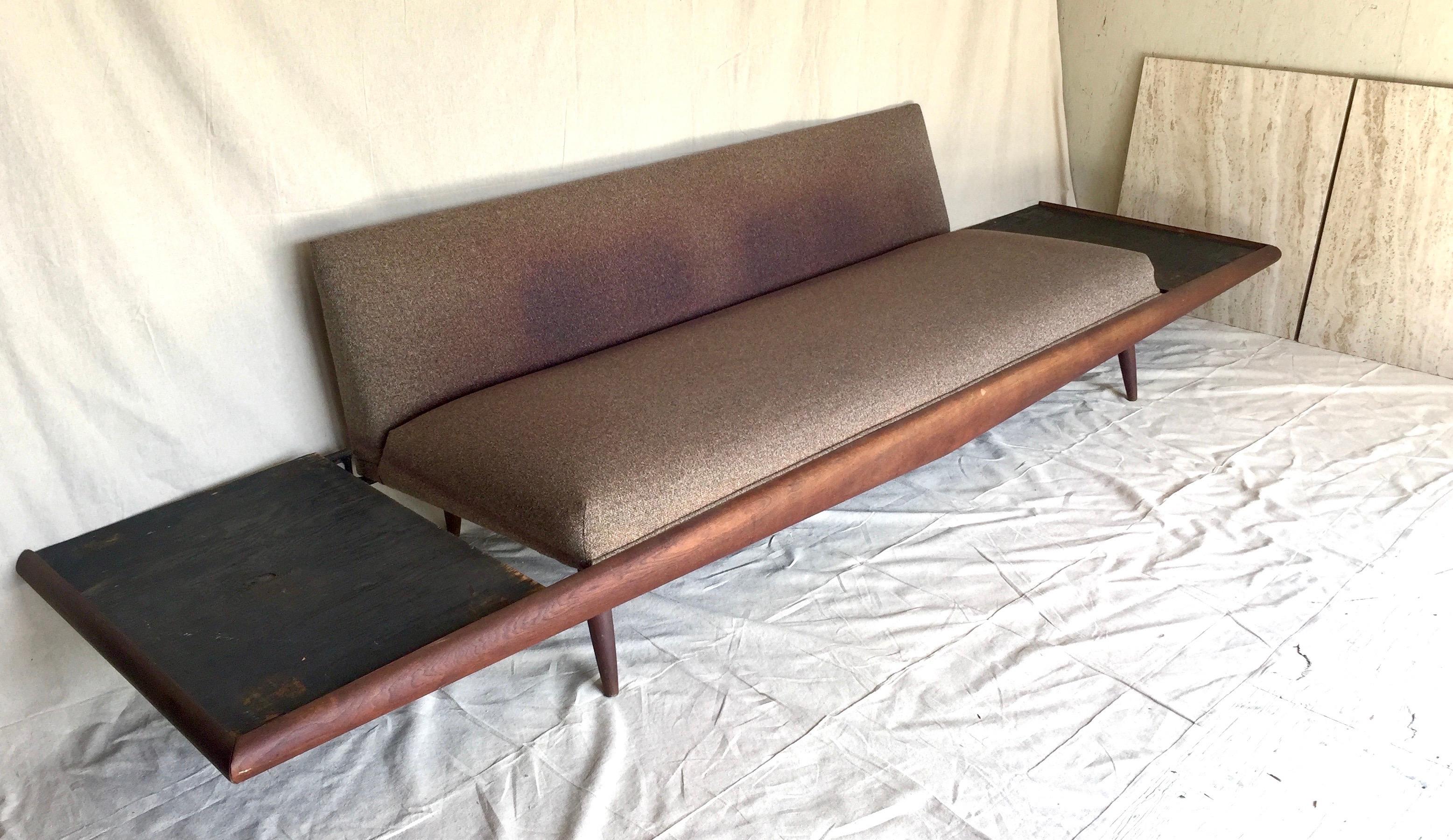 Adrian Pearsall Craft Associates X-Long Brown Sofa with Marble End Tables 889-S In Fair Condition In West Hartford, CT