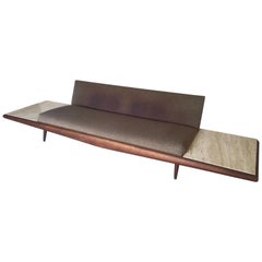 Vintage Adrian Pearsall Craft Associates X-Long Brown Sofa with Marble End Tables 889-S