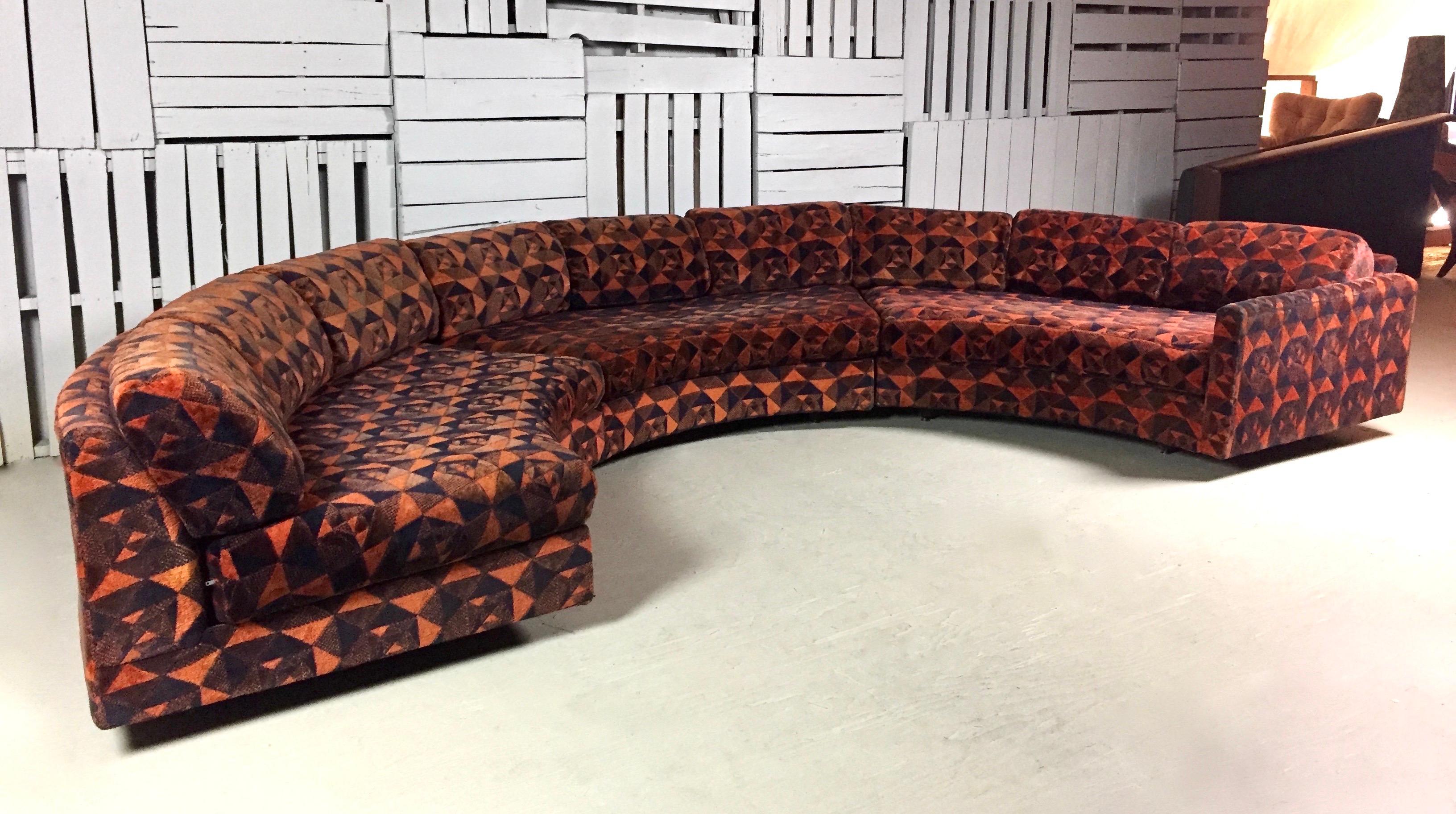American Adrian Pearsall Deep Orange and Black Geometric Sectional Sofa Craft Associates