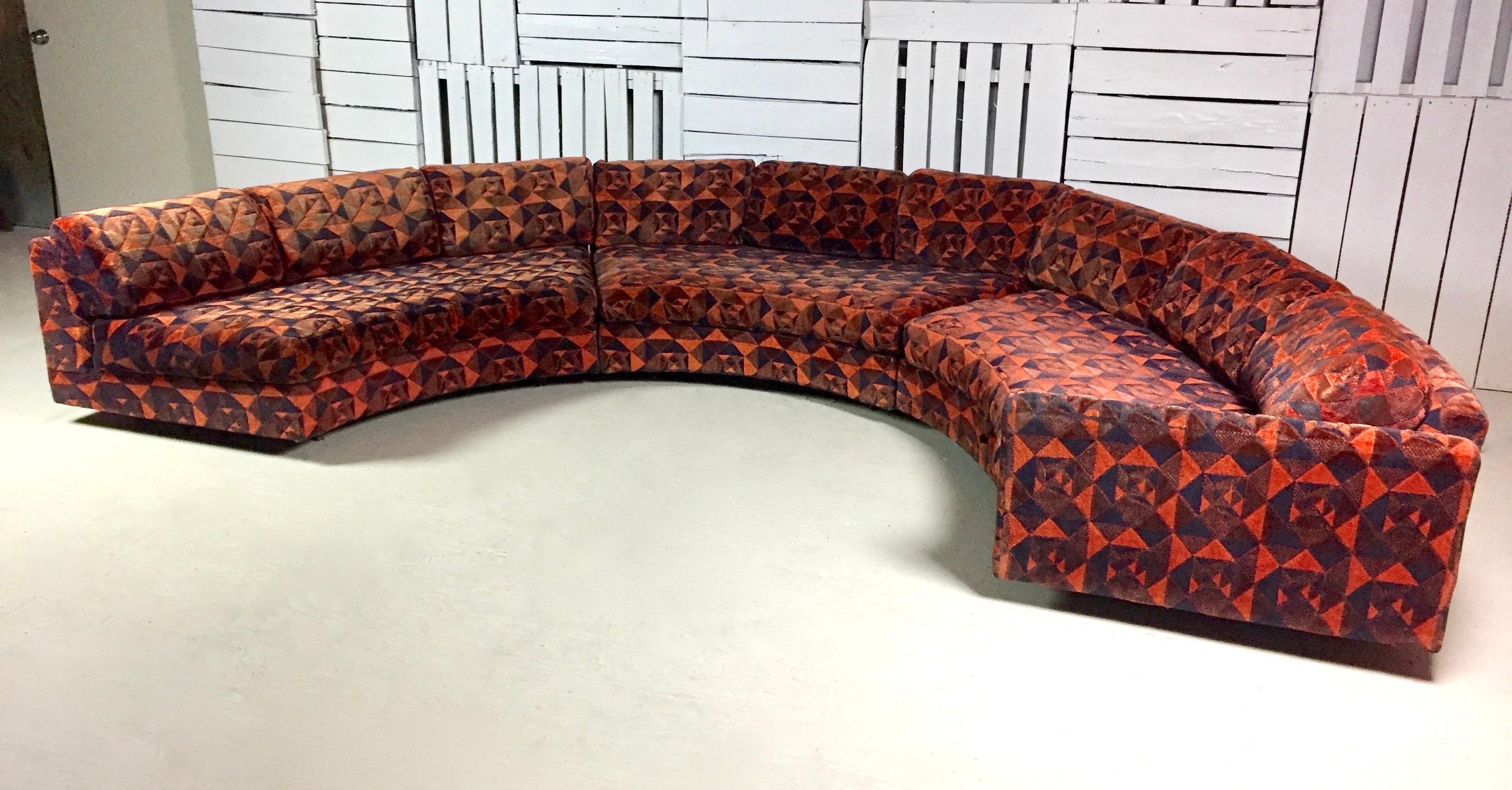 Late 20th Century Adrian Pearsall Deep Orange and Black Geometric Sectional Sofa Craft Associates