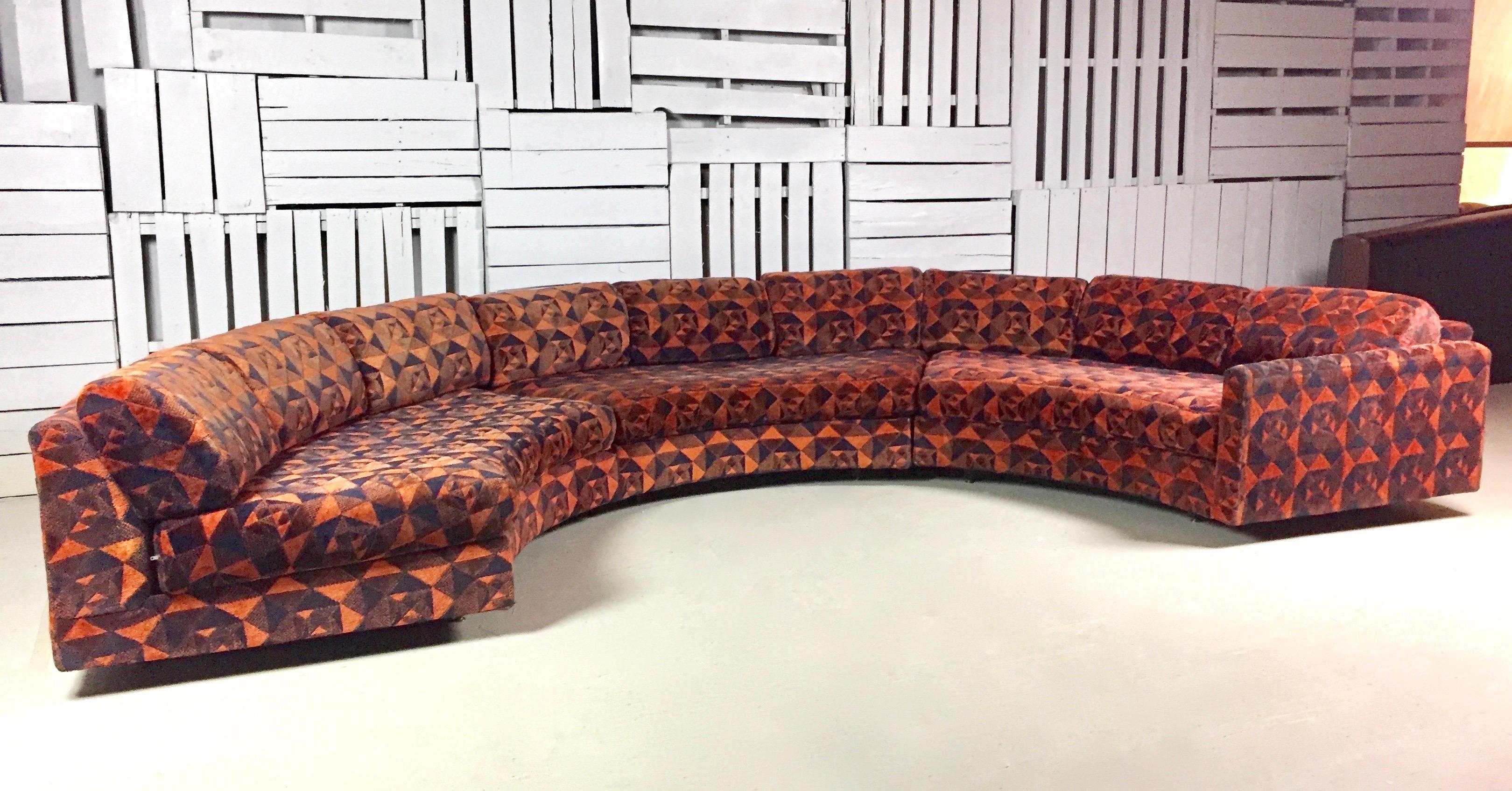 Fabric Adrian Pearsall Deep Orange and Black Geometric Sectional Sofa Craft Associates
