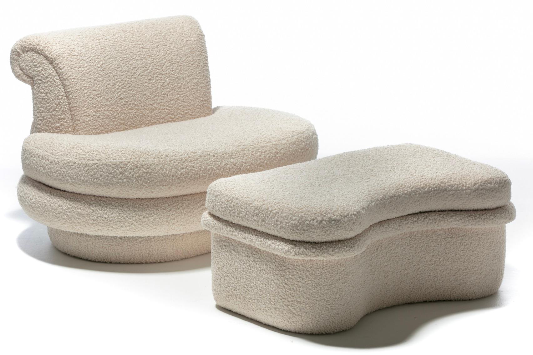 Adrian Pearsall for Comfort Designs Slipper Chair & Ottoman in Ivory Bouclé 10