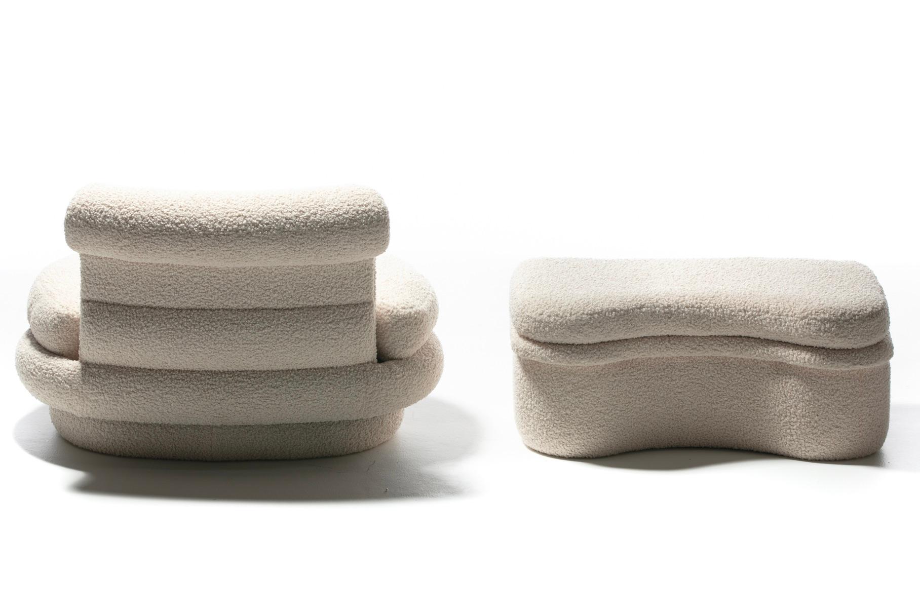 Post-Modern Adrian Pearsall for Comfort Designs Slipper Chair & Ottoman in Ivory Bouclé