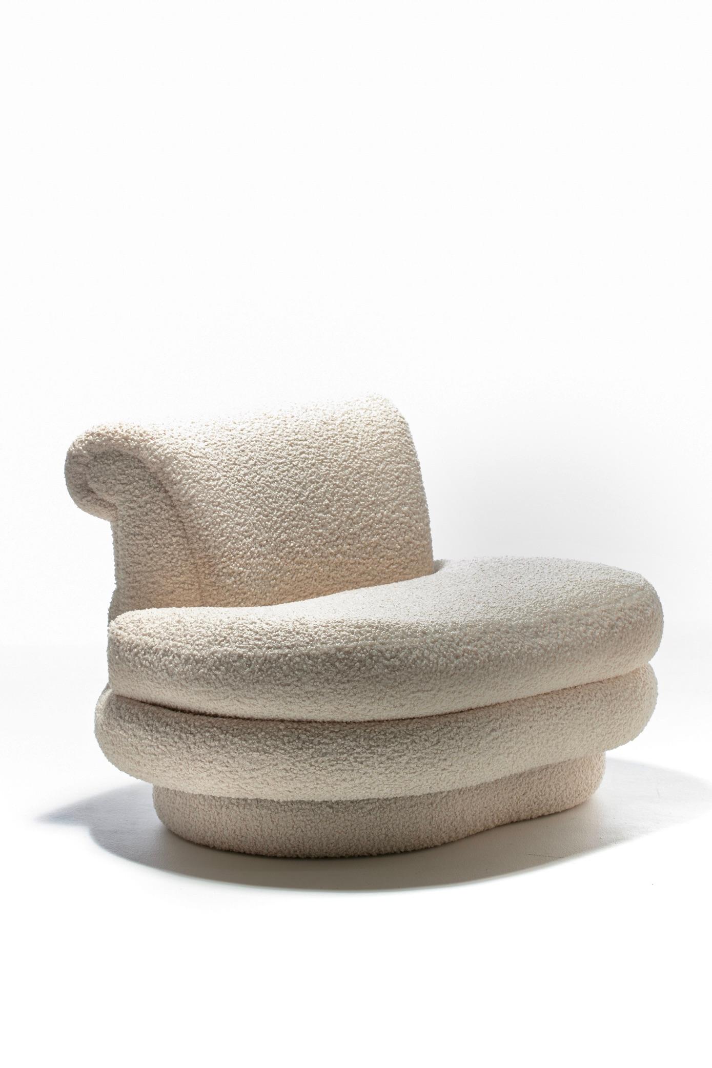 Late 20th Century Adrian Pearsall for Comfort Designs Slipper Chair & Ottoman in Ivory Bouclé