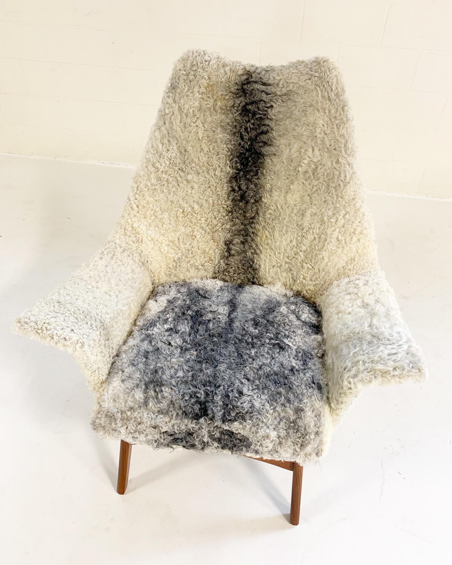 Mid-Century Modern Adrian Pearsall for Craft Associates 1611 C Chair Restored in Gotland Sheepskin