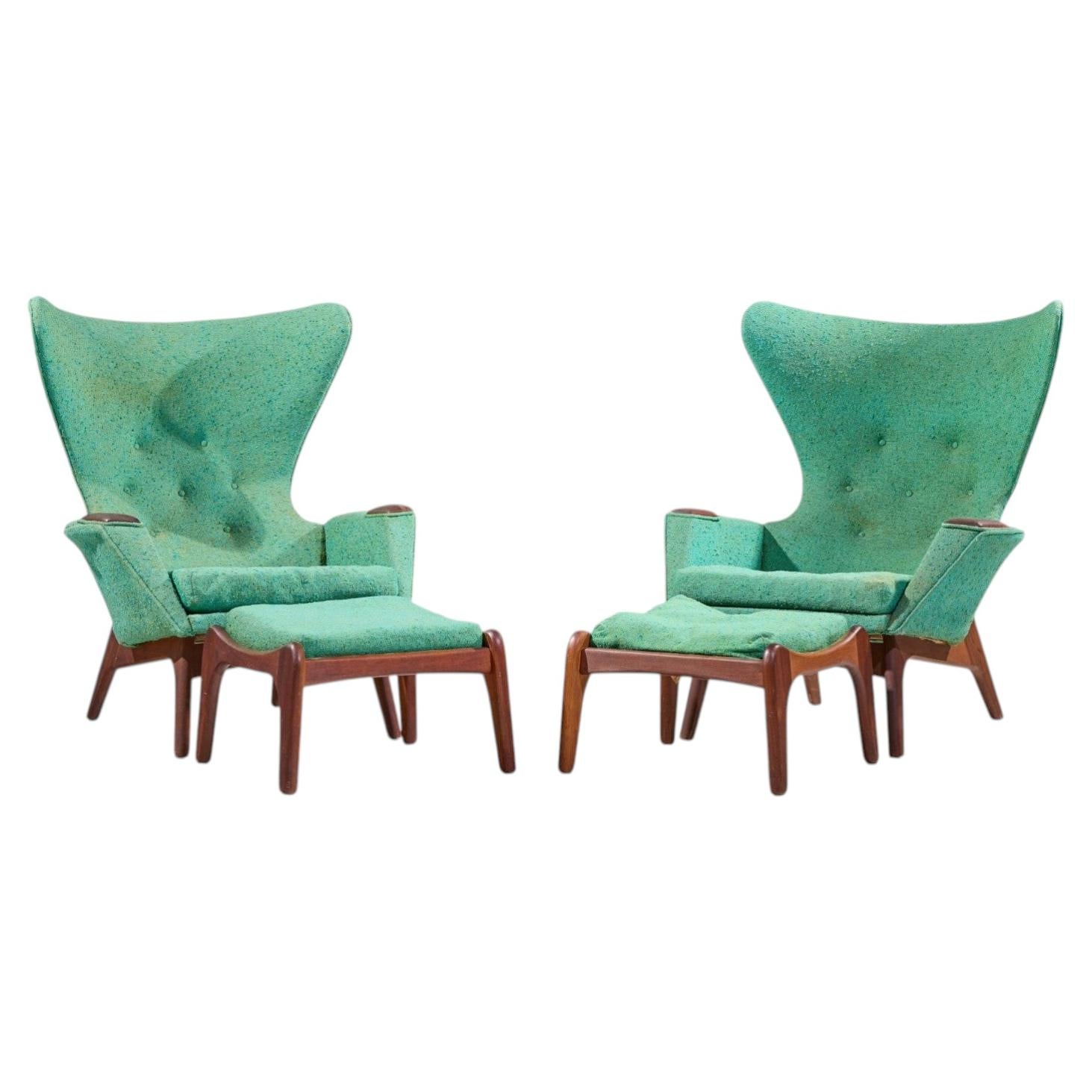 Adrian Pearsall for Craft Assoc. 2231 Walnut Lounge Chairs - Pair with Ottomans