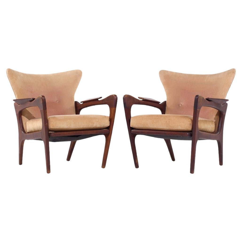 Adrian Pearsall for Craft Associates 2291-C MCM Walnut Lounge Chair - Pair