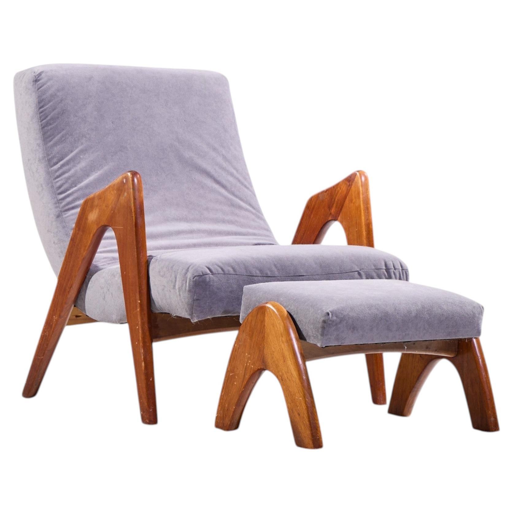 Adrian Pearsall for Craft Associates 705-CW Walnut Lounge Chair with Ottoman
