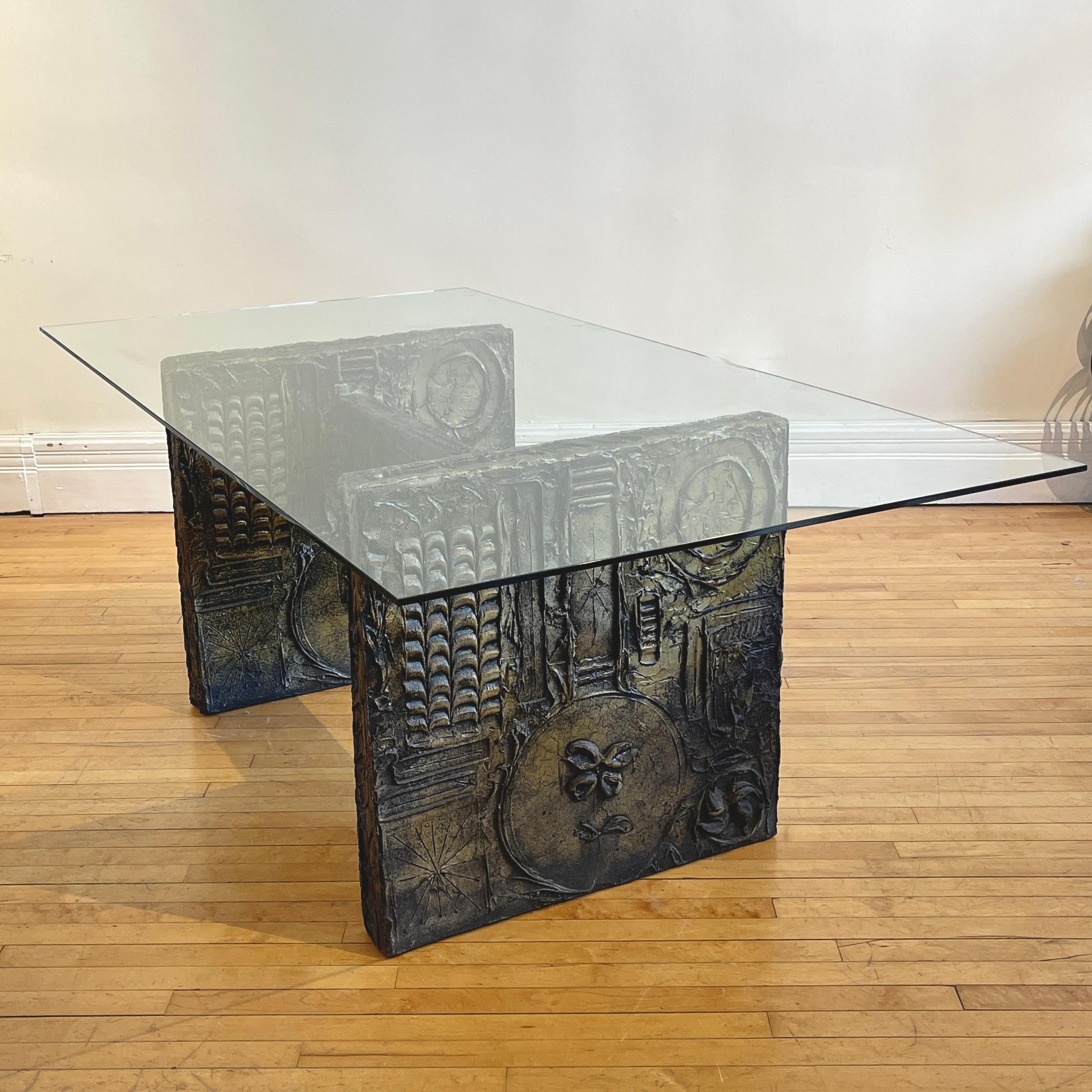 Brutalisme Adrian Pearsall pour Craft Associates Table de salle à manger/bureau à plateau en verre brutaliste en vente