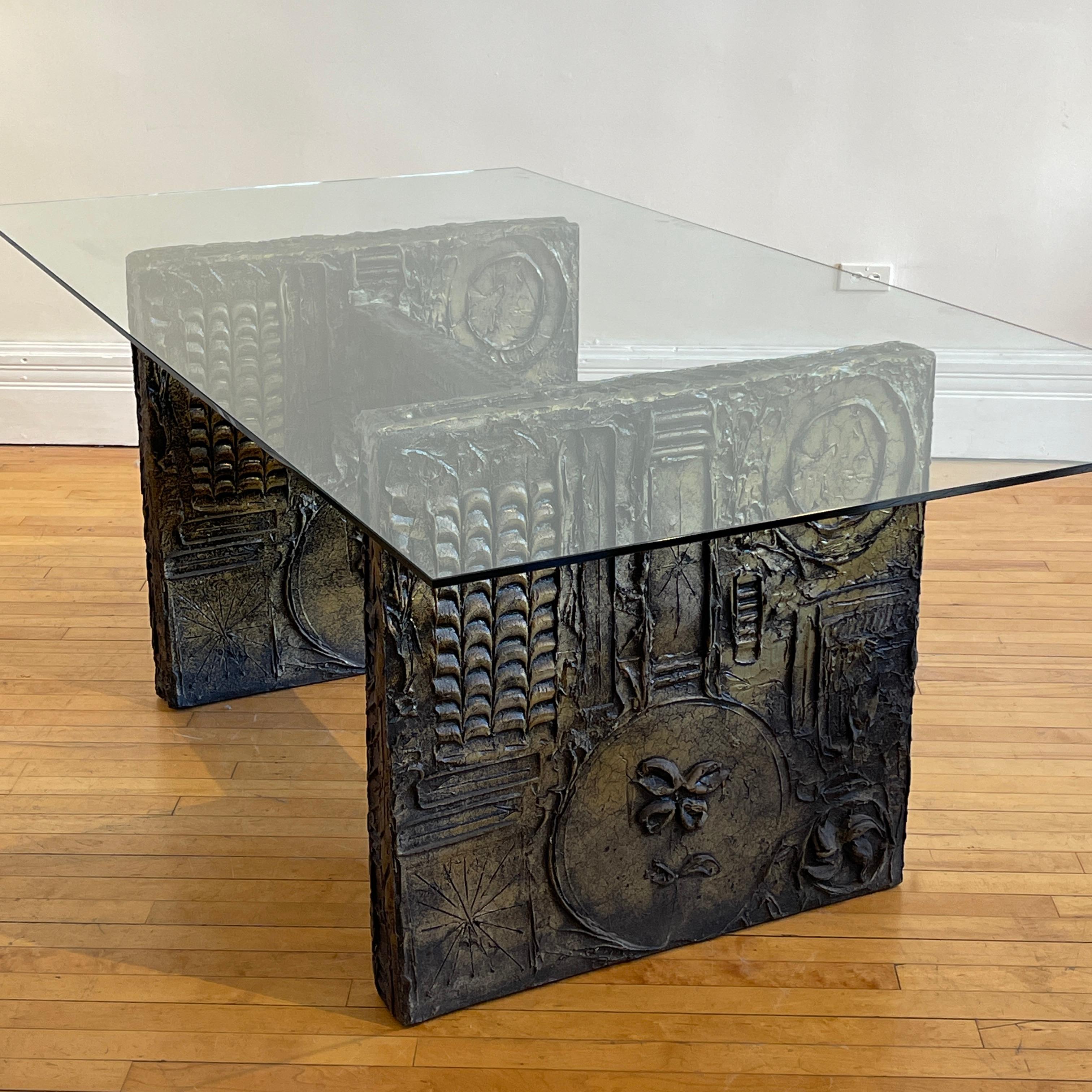 Adrian Pearsall for Craft Associates Brutalist Glass Top Dining Table / Desk In Good Condition For Sale In Hudson, NY