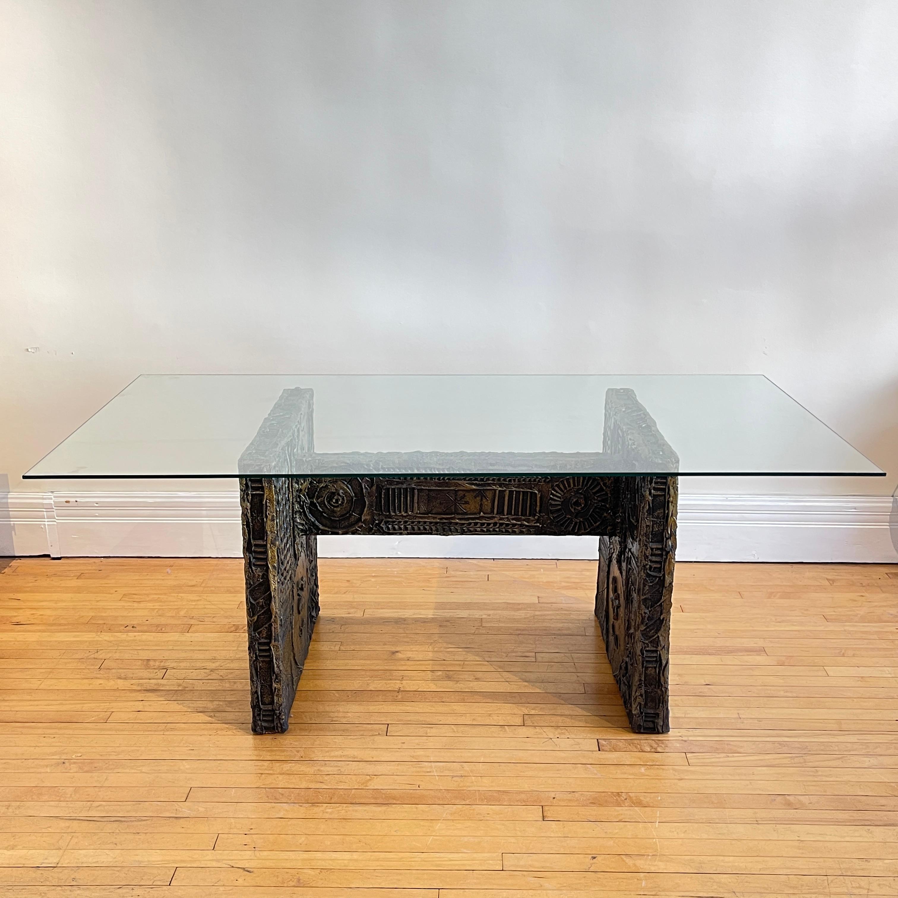 Adrian Pearsall pour Craft Associates Table de salle à manger/bureau à plateau en verre brutaliste Bon état - En vente à Hudson, NY