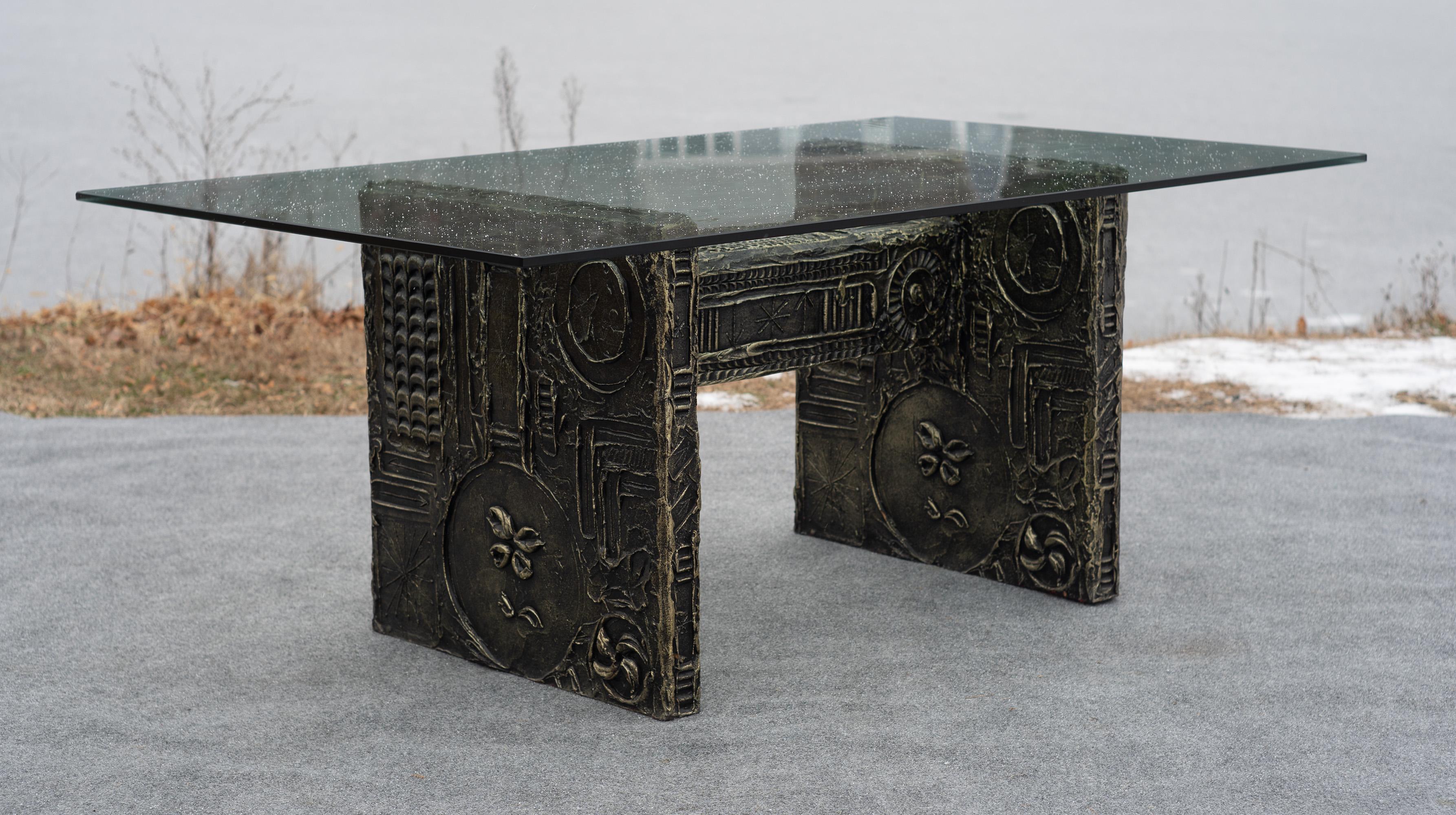 Late 20th Century Adrian Pearsall for Craft Associates Brutalist Resin & Glass Dining Table For Sale