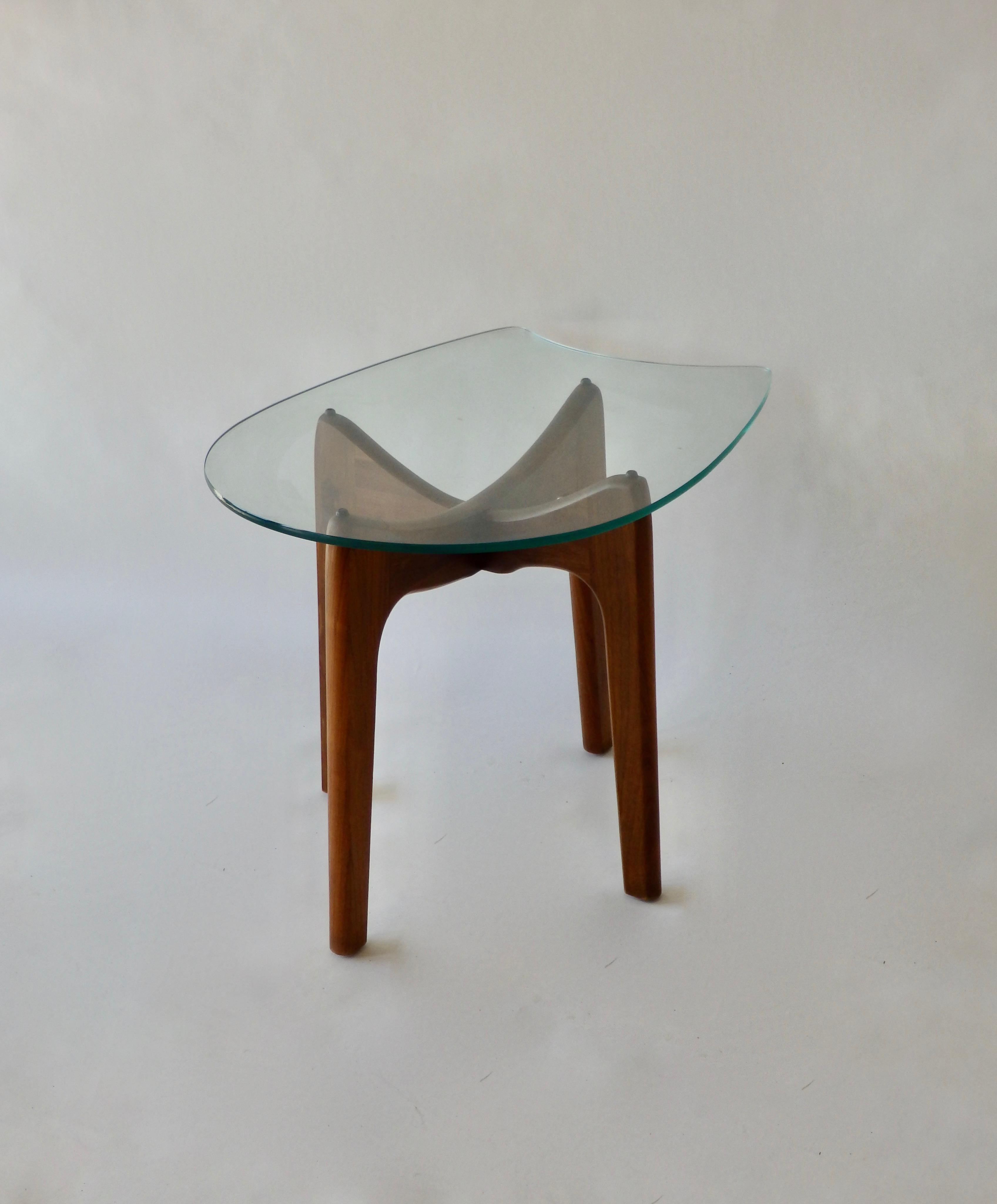 Mid-Century Modern Adrian Pearsall for Craft Associates Horseshoe Glass Top Walnut Base Side Table