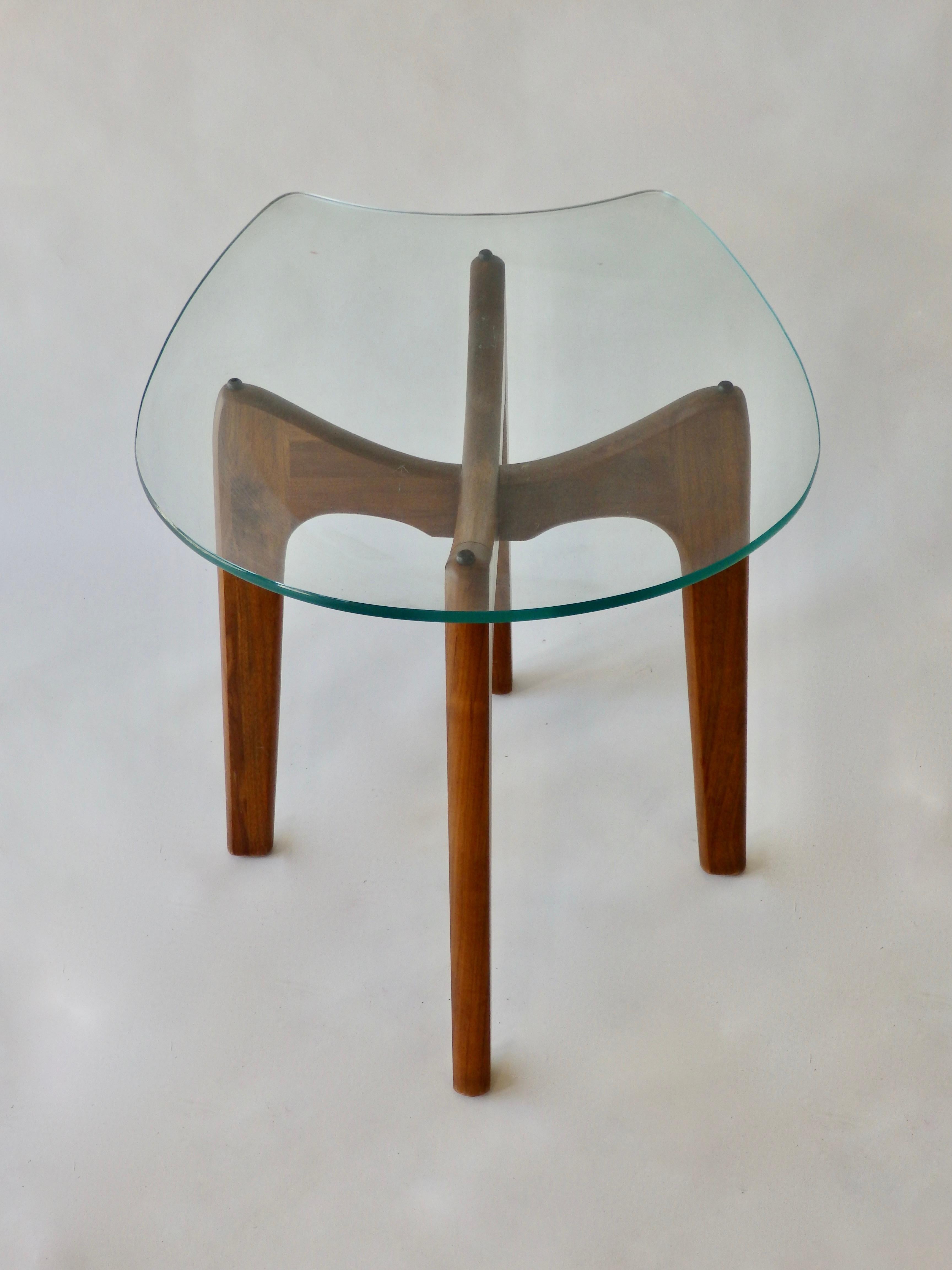 American Adrian Pearsall for Craft Associates Horseshoe Glass Top Walnut Base Side Table