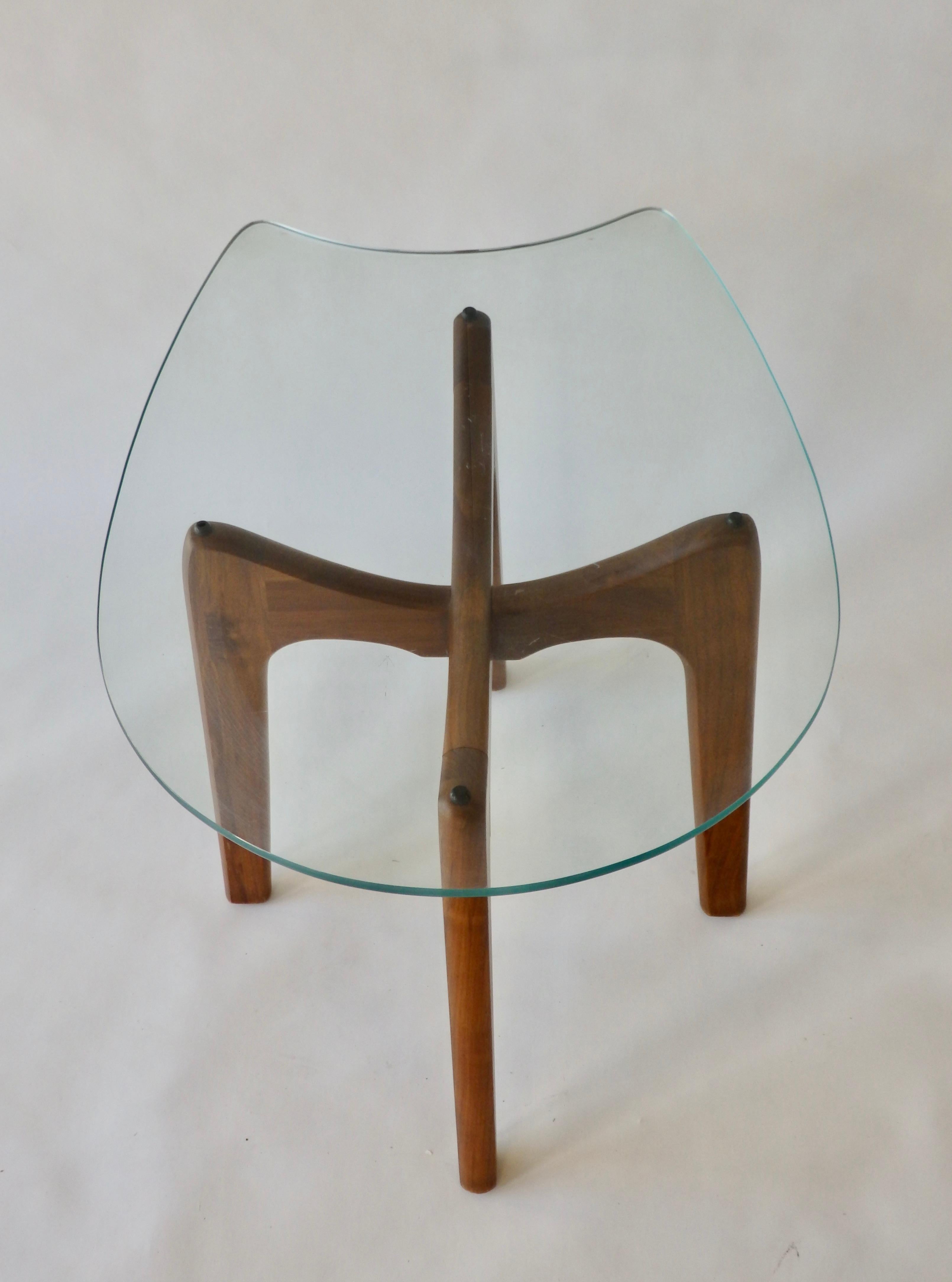 20th Century Adrian Pearsall for Craft Associates Horseshoe Glass Top Walnut Base Side Table