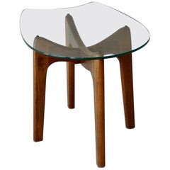 Adrian Pearsall for Craft Associates Horseshoe Glass Top Walnut Base Side Table