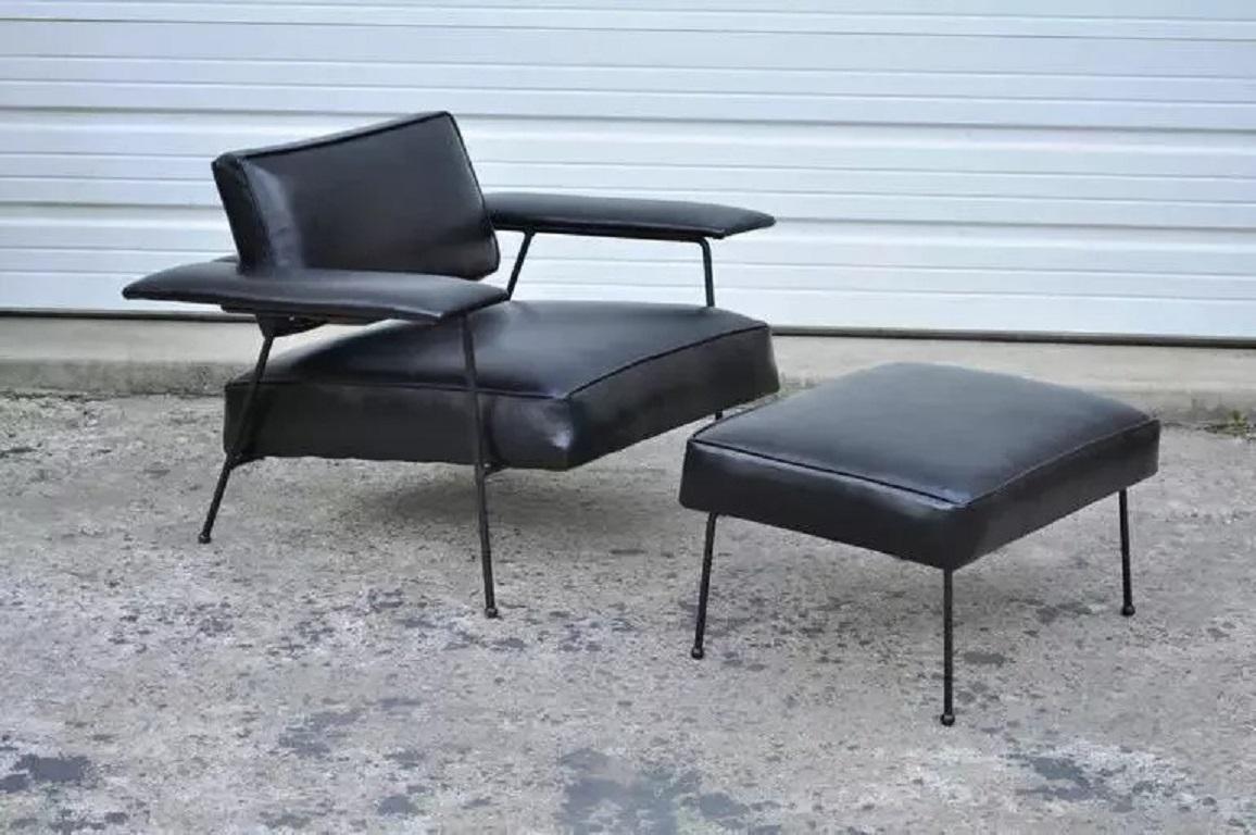 Adrian Pearsall pour Craft Associates Chaise longue et ottoman en cuir à armature en fer en vente 4
