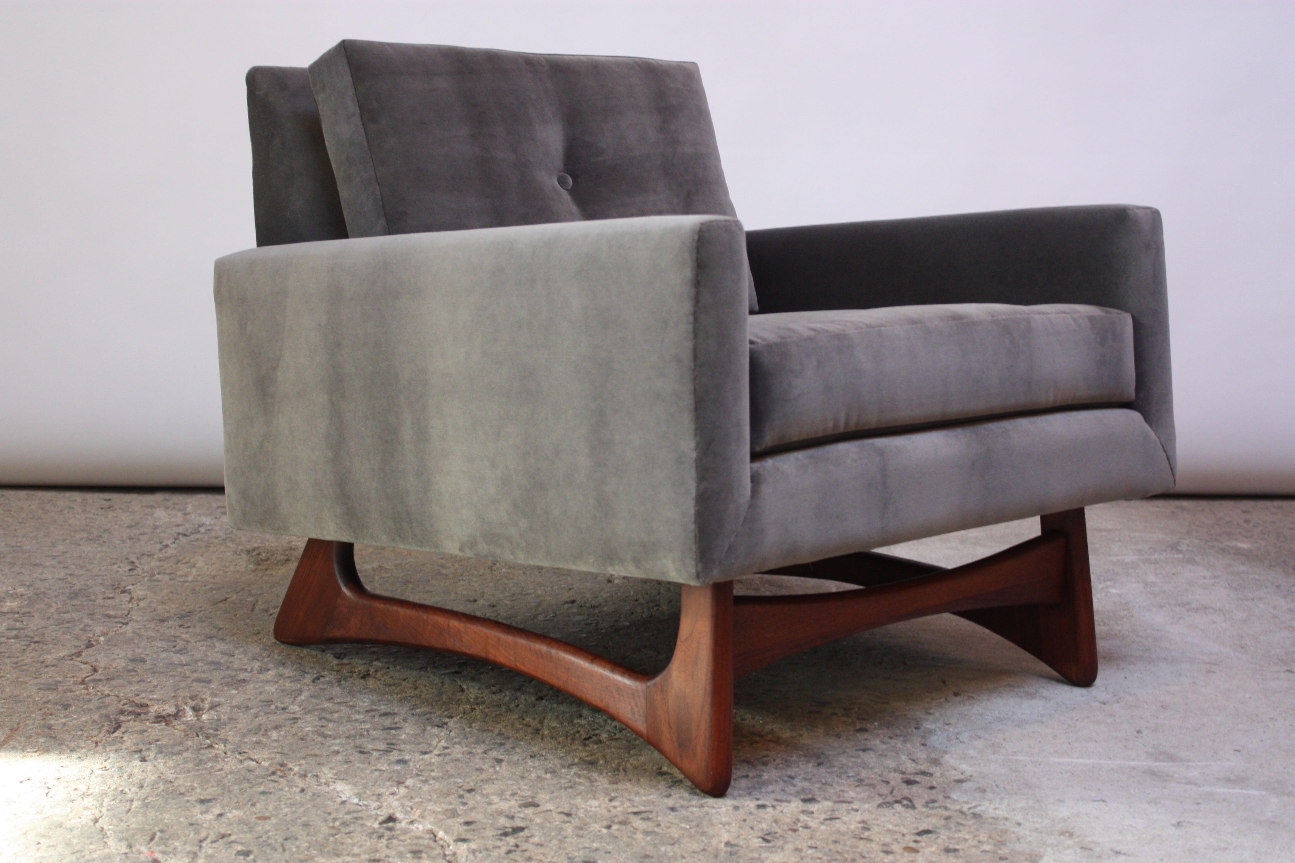 American Adrian Pearsall for Craft Associates Lounge Chair in Walnut and Velvet