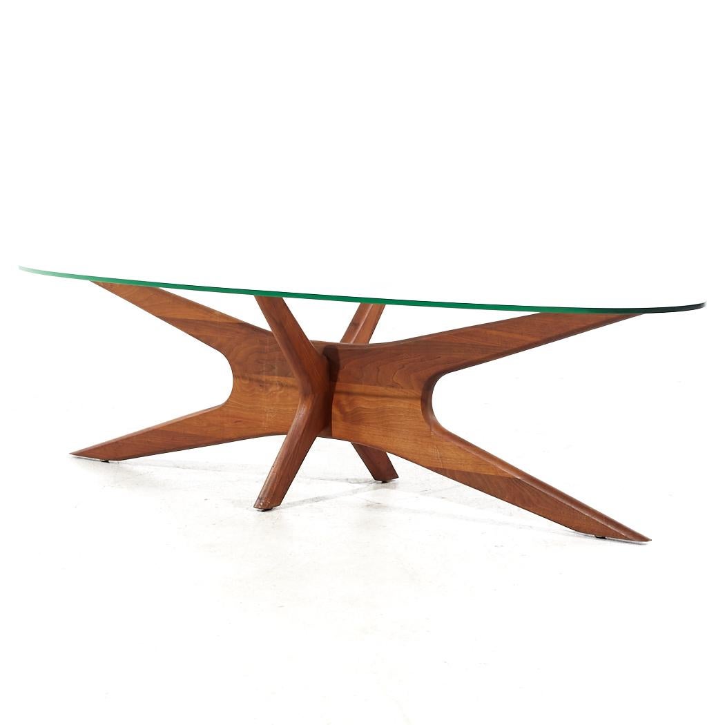 Glass Adrian Pearsall for Craft Associates MCM Jacks Walnut Surfboard Coffee Table For Sale