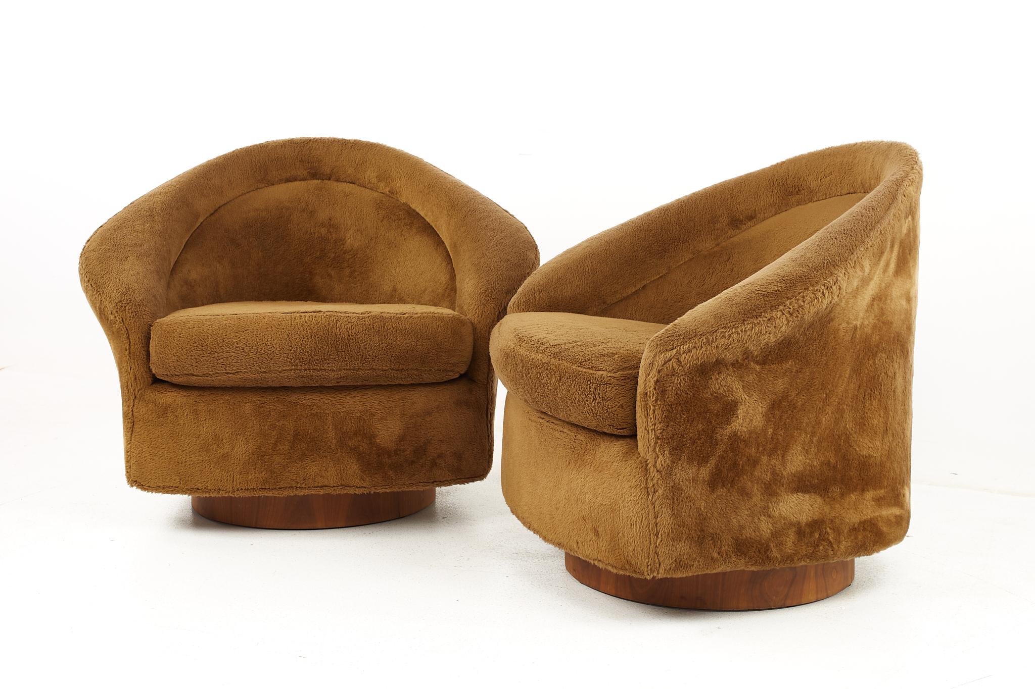 Mid-Century Modern Adrian Pearsall for Craft Associates MCM Swivel Walnut Lounge Chairs, Pair