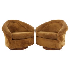 Adrian Pearsall for Craft Associates MCM Swivel Walnut Lounge Chairs, Pair