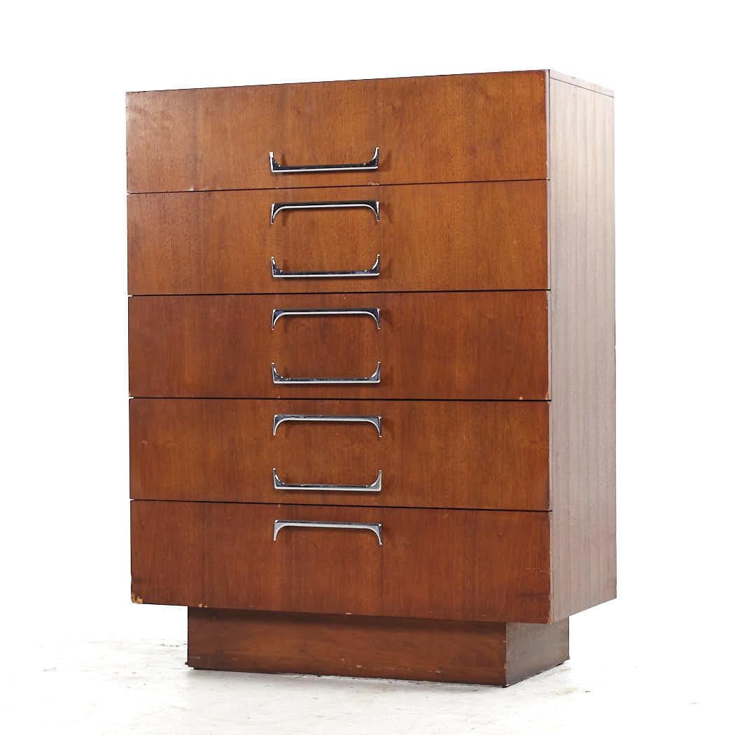 Mid-Century Modern Adrian Pearsall for Craft Associates MCM Walnut and Chrome Highboy Dresser For Sale