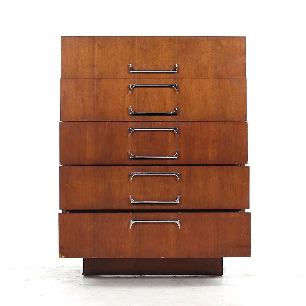 Late 20th Century Adrian Pearsall for Craft Associates MCM Walnut and Chrome Highboy Dresser For Sale