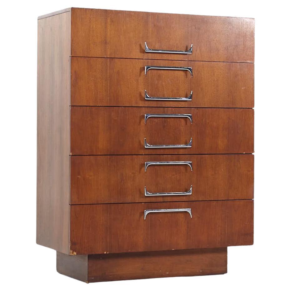 Adrian Pearsall for Craft Associates MCM Walnut and Chrome Highboy Dresser For Sale