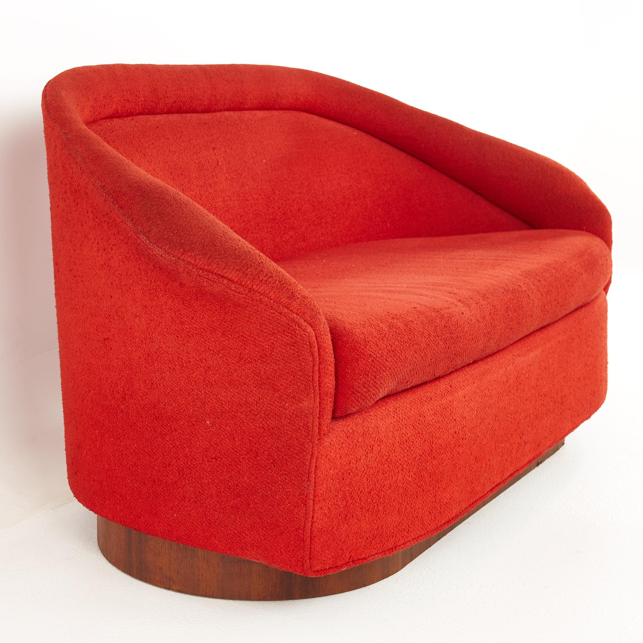 Mid-Century Modern Adrian Pearsall for Craft Associates MCM Walnut Plinth Base Red Loveseat