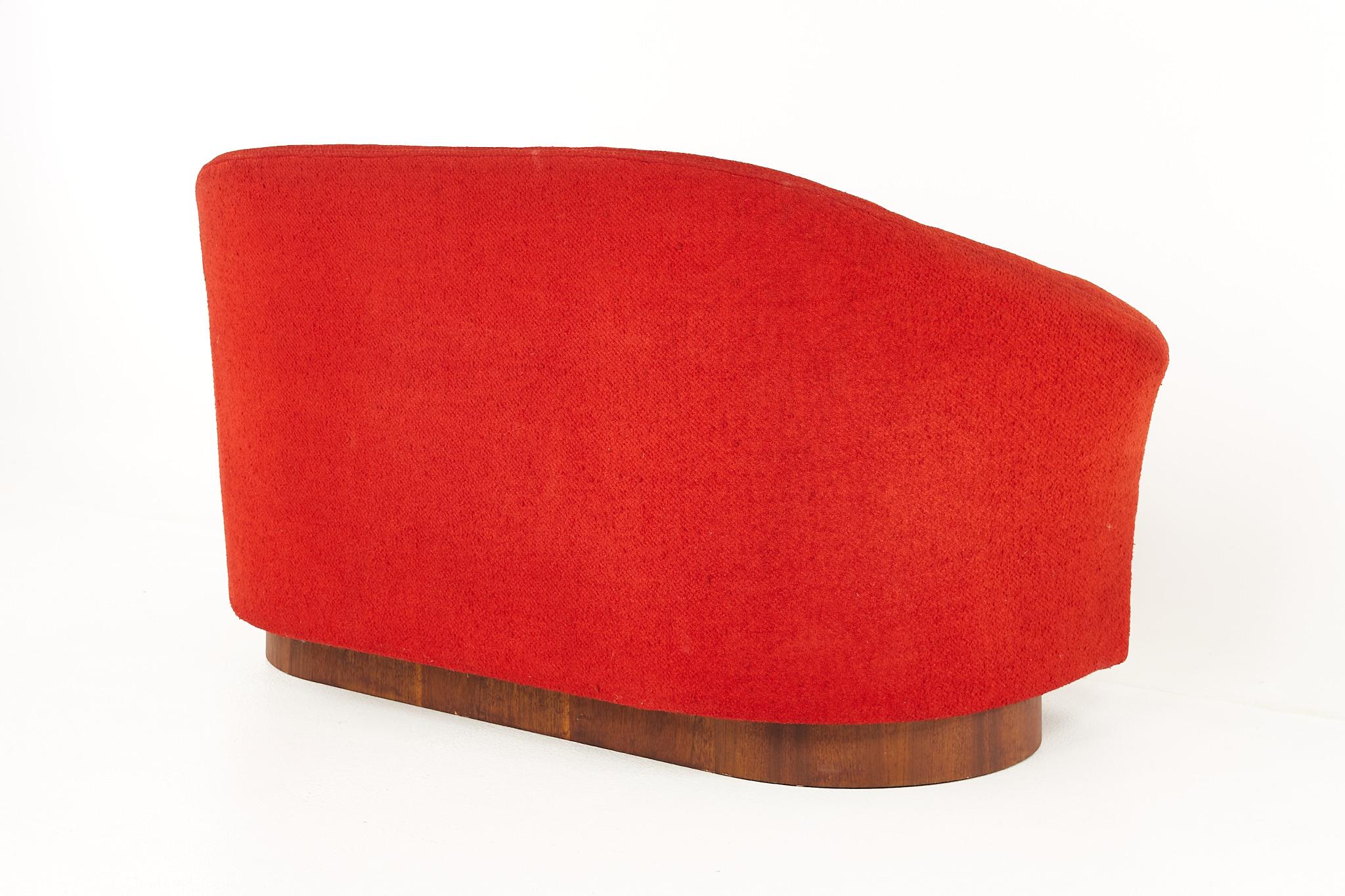 Upholstery Adrian Pearsall for Craft Associates MCM Walnut Plinth Base Red Loveseat