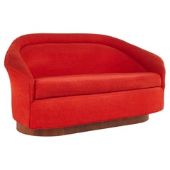 Adrian Pearsall for Craft Associates MCM Walnut Plinth Base Red Loveseat