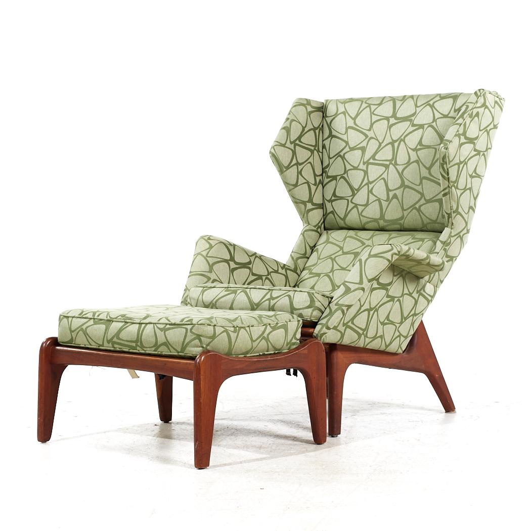 Mid-Century Modern Adrian Pearsall for Craft Associates MCM Walnut Wingback Chair and Ottoman For Sale