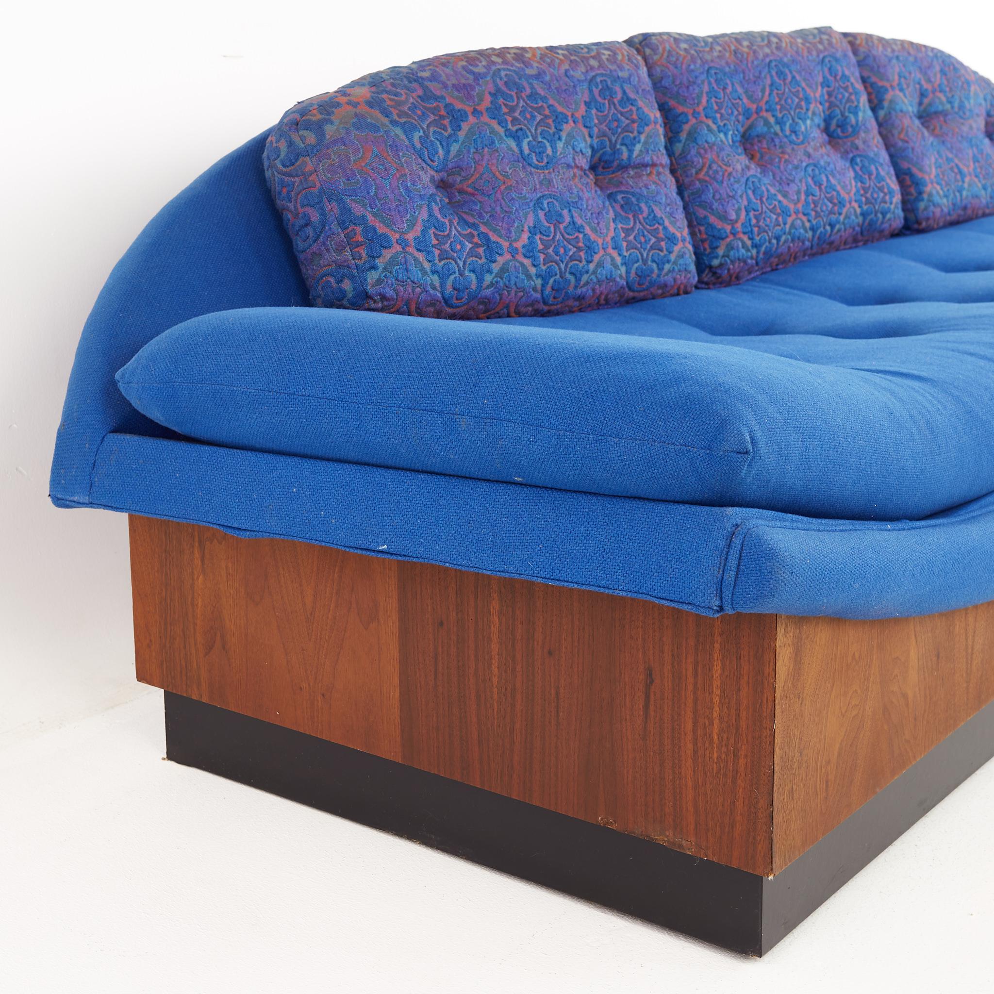 Upholstery Adrian Pearsall for Craft Associates Mid-Century Blue Plinth Base Walnut Gondola