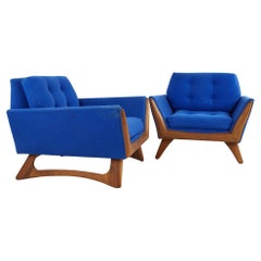 Adrian Pearsall for Craft Associates Mid Century Blue Upholstered Lounge Chairs