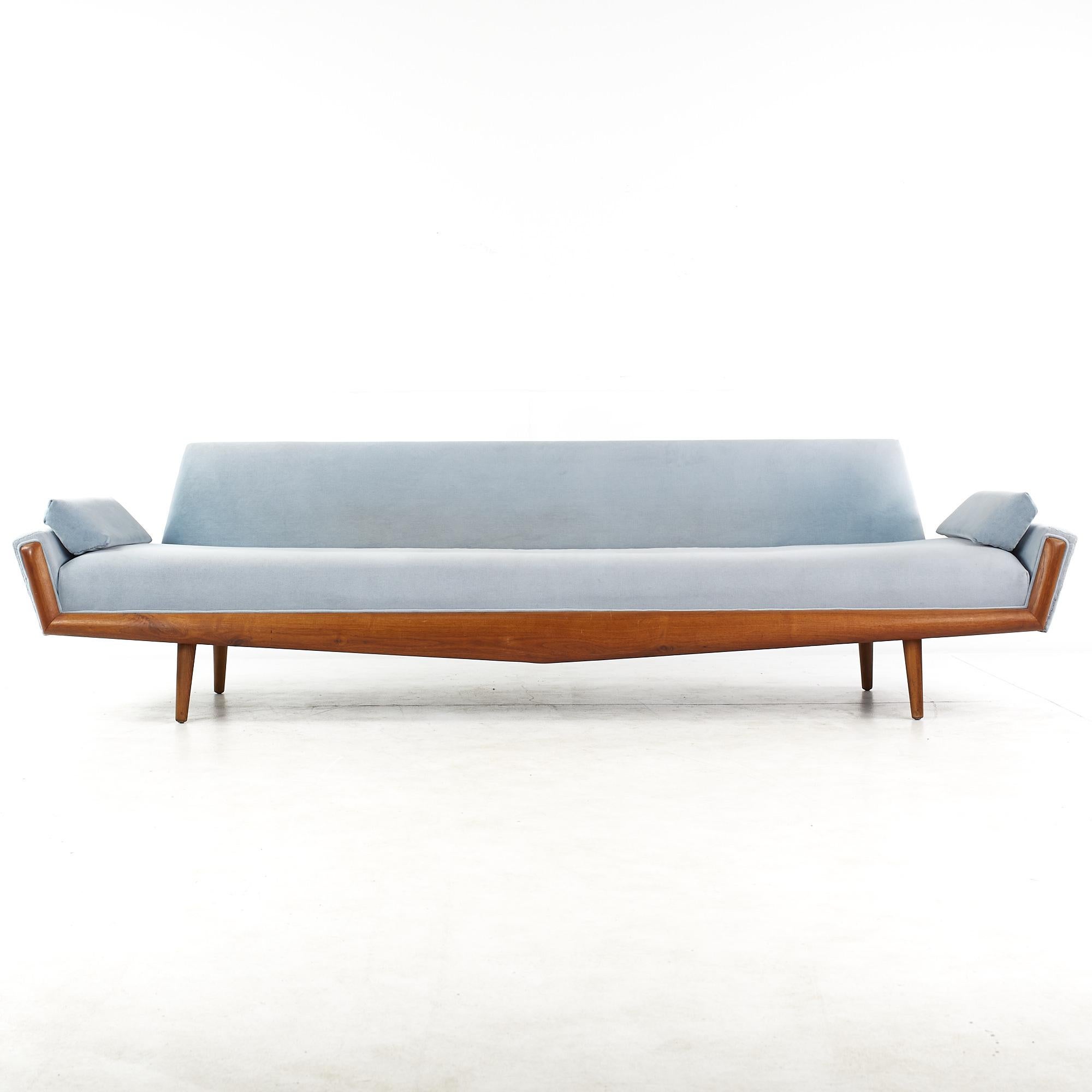 Adrian Pearsall for Craft Associates mid century blue velvet sofa

This sofa measures: 110 wide x 32 deep x 30 inches high, with a seat height of 18 and arm height of 23.5 inches

All pieces of furniture can be had in what we call restored