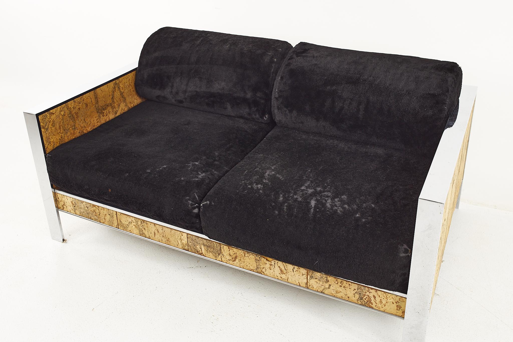 Adrian Pearsall for Craft Associates Mid Century Cork and Chrome Settee For Sale 4