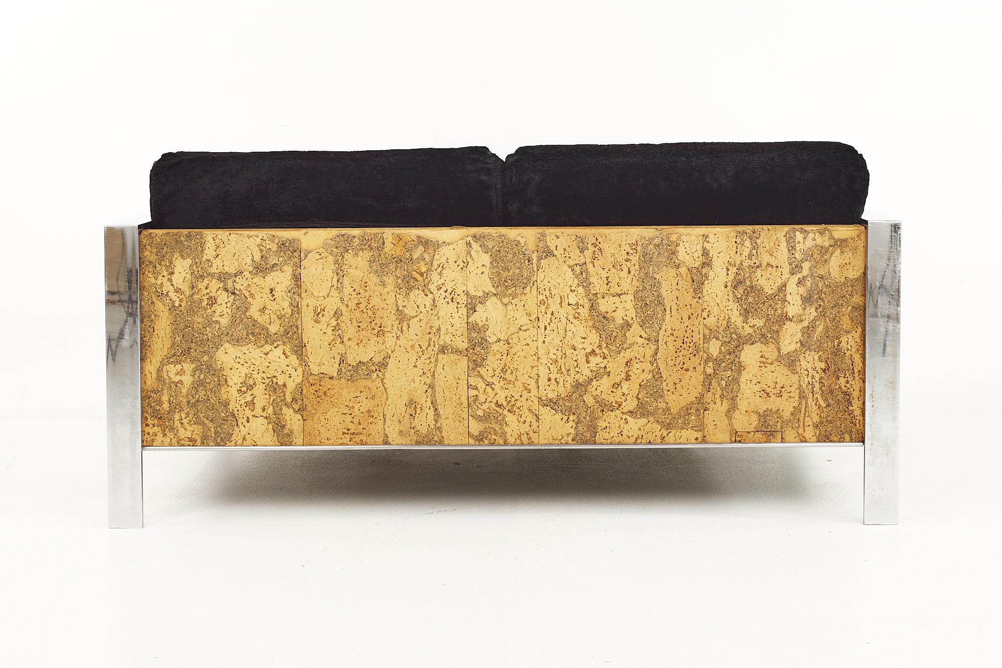 Tappezzeria Adrian Pearsall per Craft Associates Settee in sughero e cromo di metà secolo in vendita
