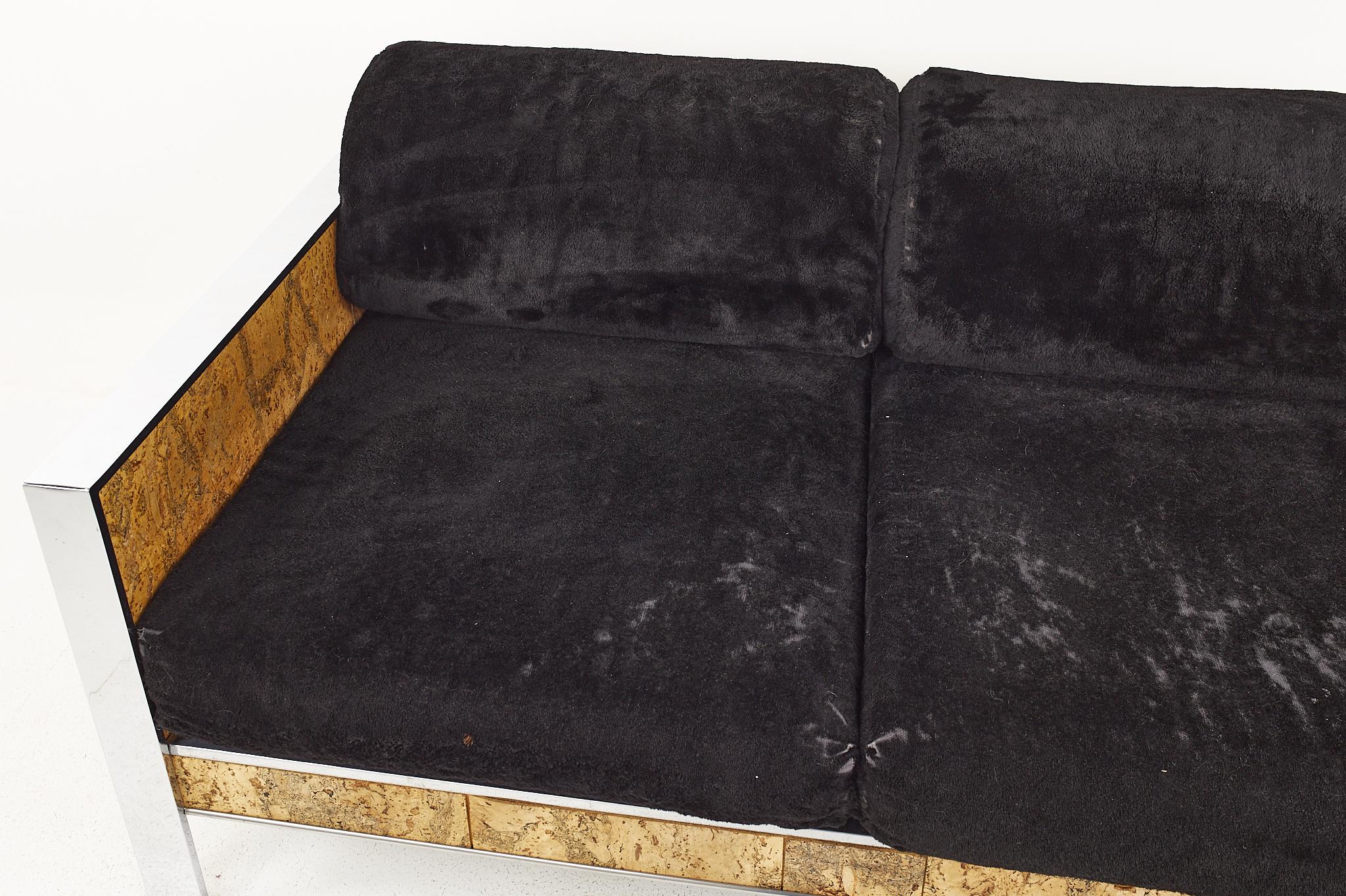 Adrian Pearsall per Craft Associates Settee in sughero e cromo di metà secolo in vendita 2