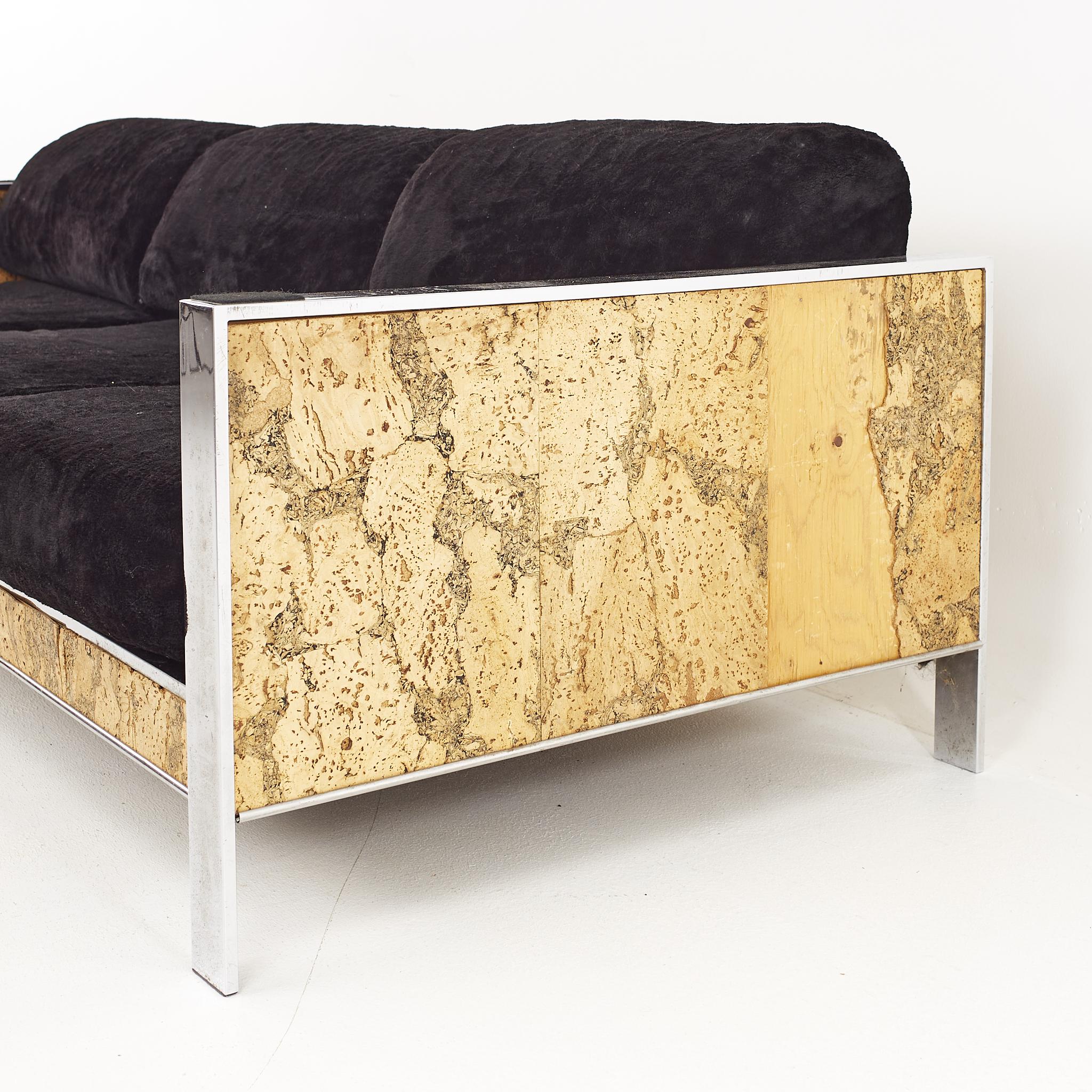 American Adrian Pearsall for Craft Associates Mid Century Cork and Chrome Sofa For Sale