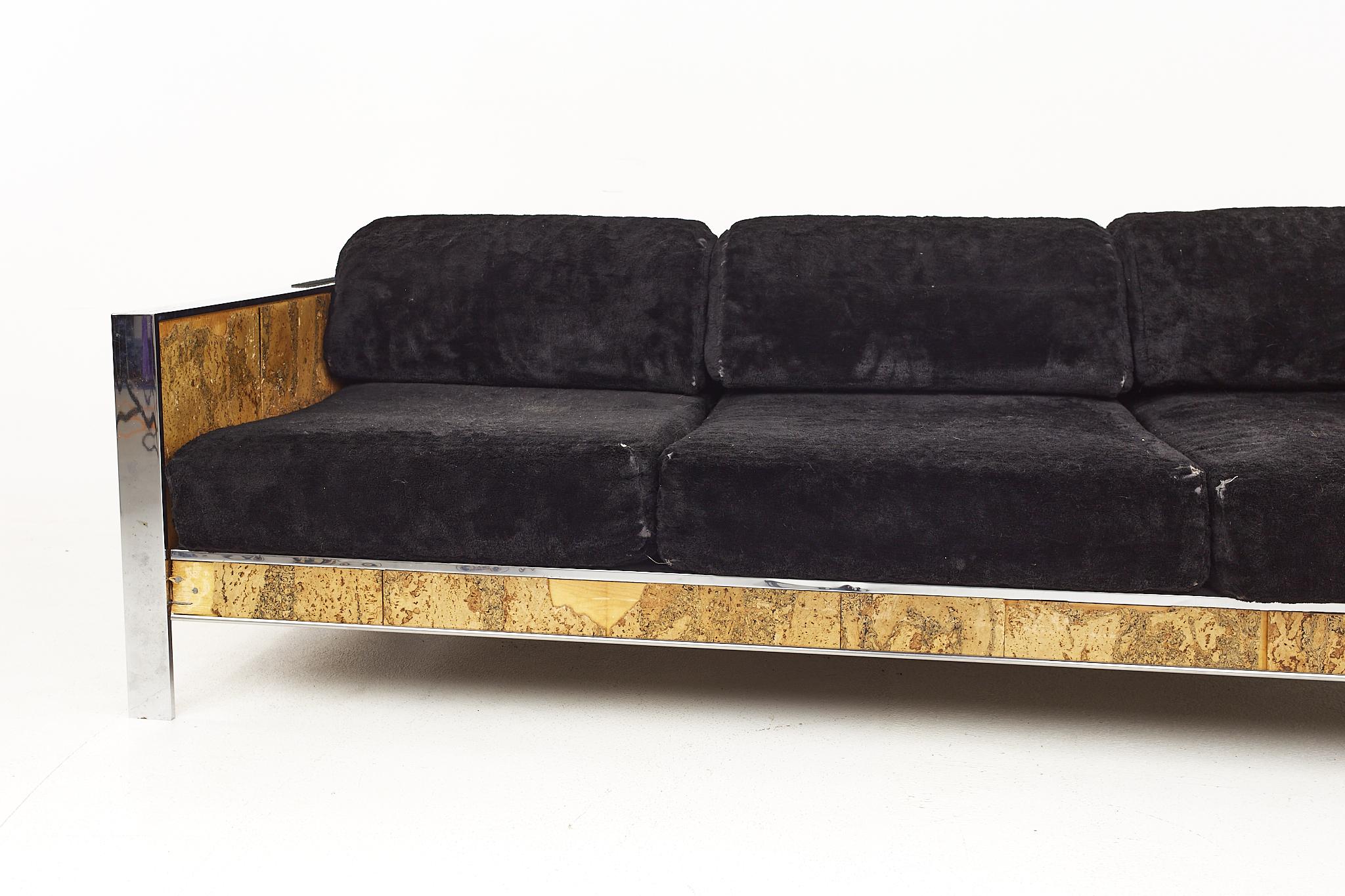 Adrian Pearsall for Craft Associates Mid Century Cork and Chrome Sofa In Good Condition For Sale In Countryside, IL