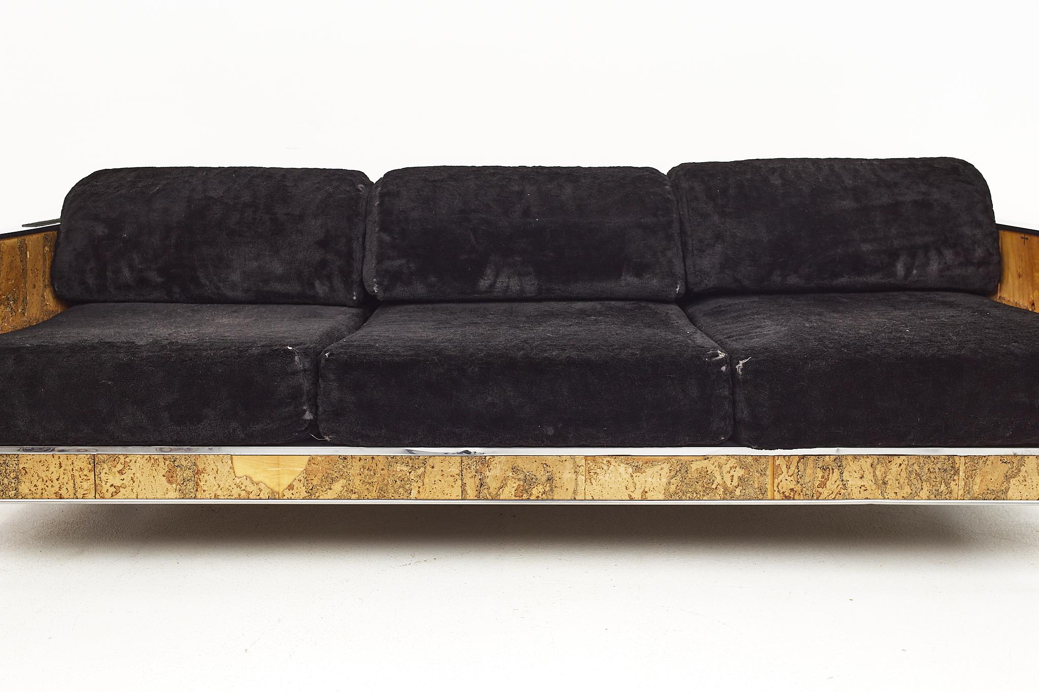 Late 20th Century Adrian Pearsall for Craft Associates Mid Century Cork and Chrome Sofa For Sale