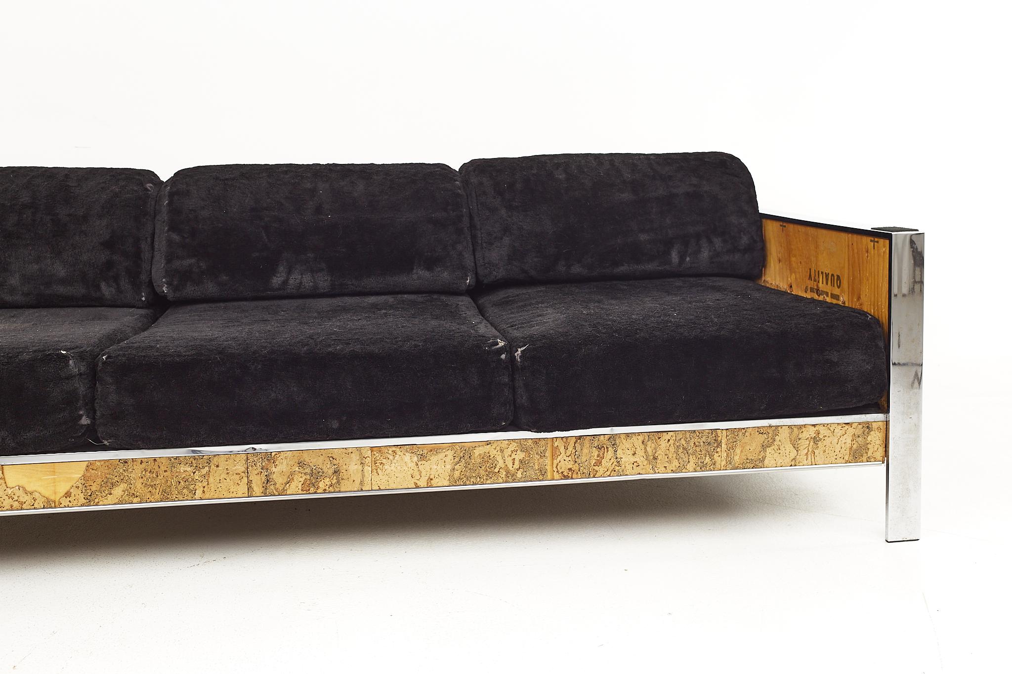 Upholstery Adrian Pearsall for Craft Associates Mid Century Cork and Chrome Sofa For Sale
